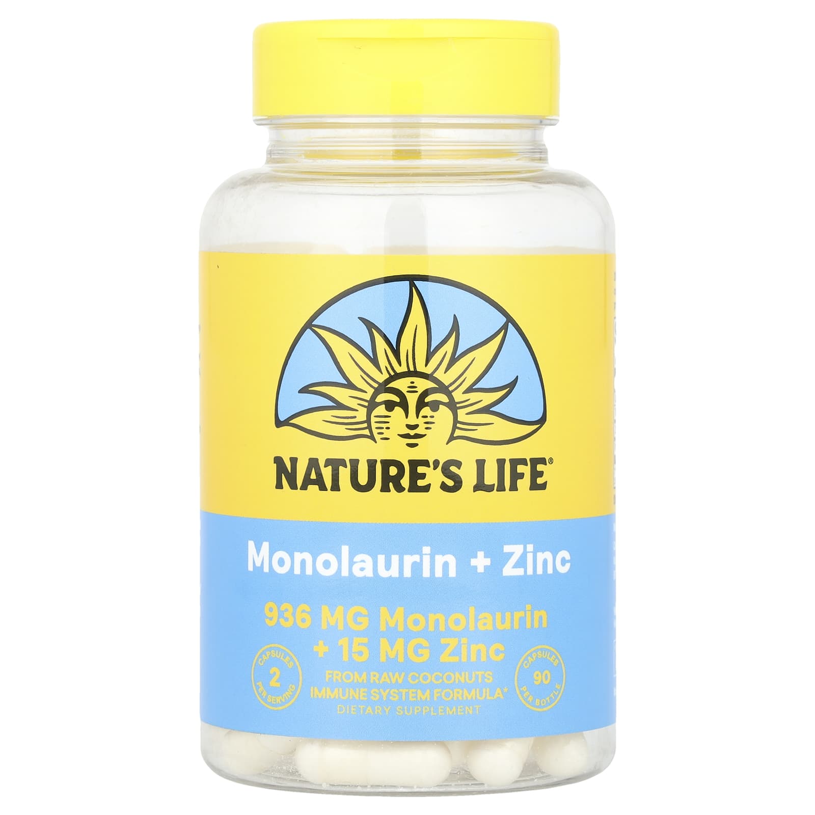 Nature's Life, Монолаурин + цинк, 90 капсул