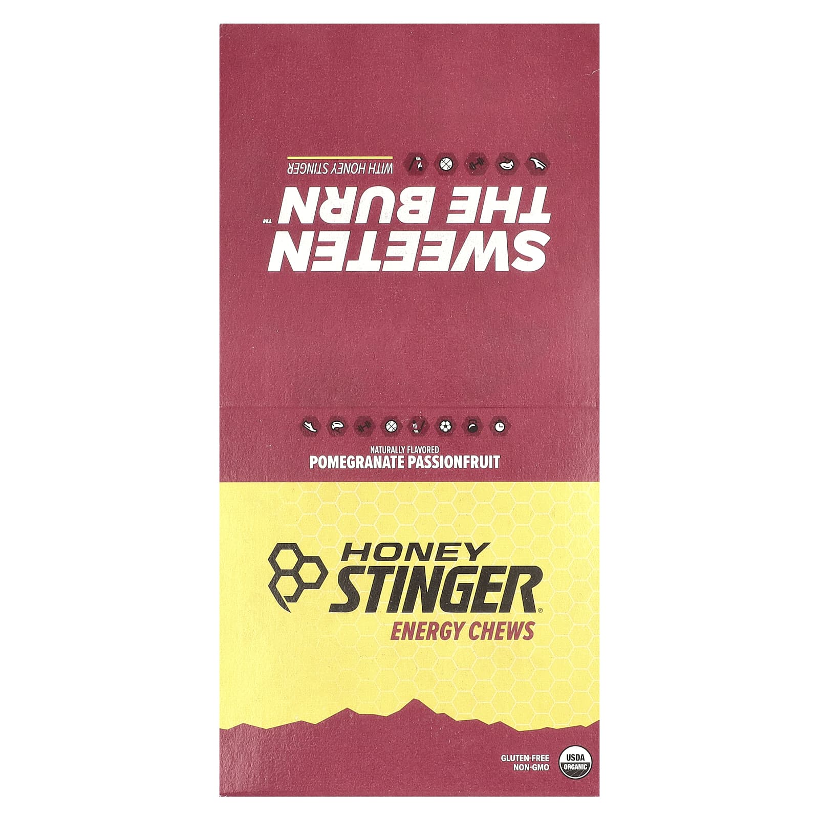 Honey Stinger, Energy Chews, гранат и маракуйя, 12 пакетиков по 50 г (1,8 унции)