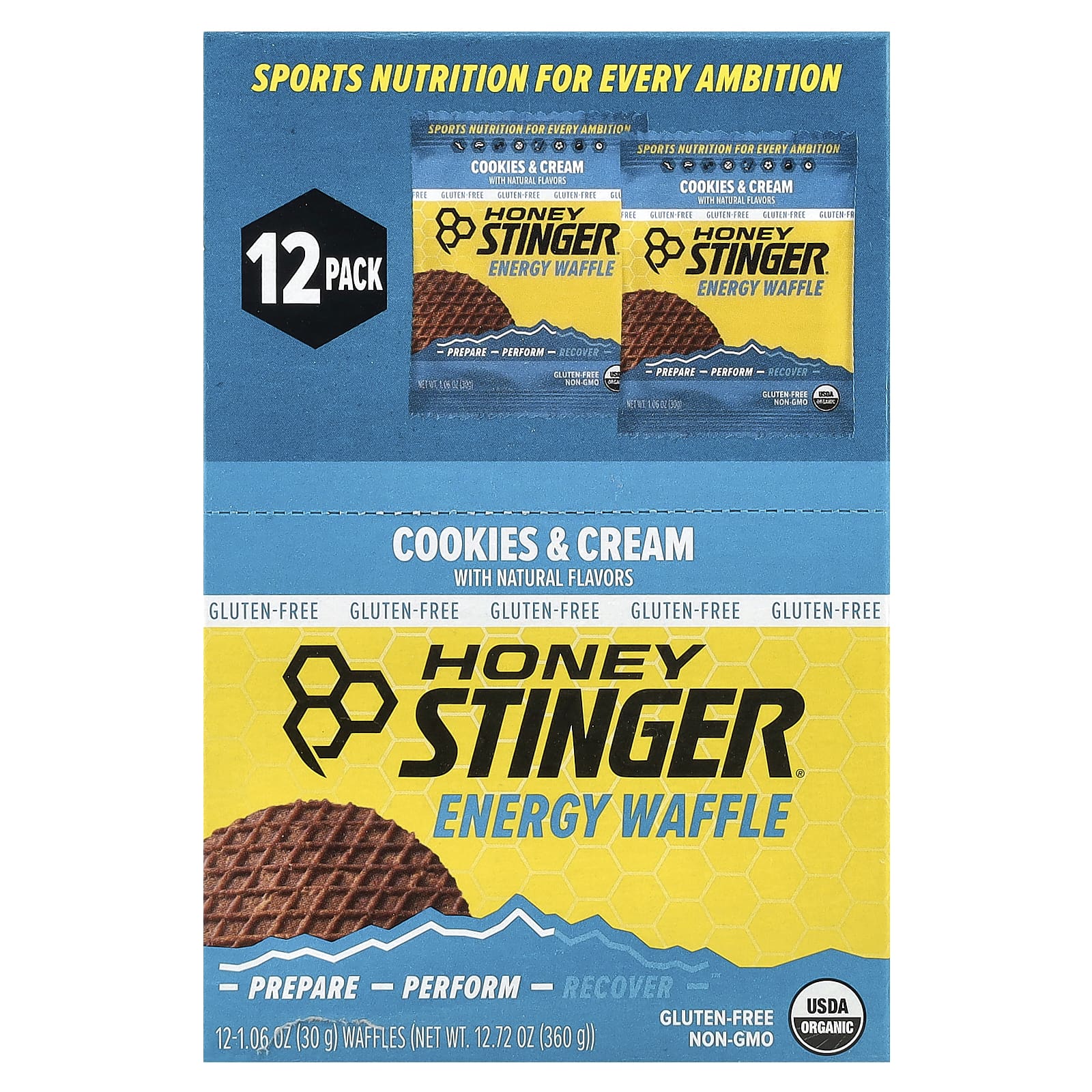 Honey Stinger, Energy Waffle, печенье и крем, 12 вафель по 30 г (1,06 унции)