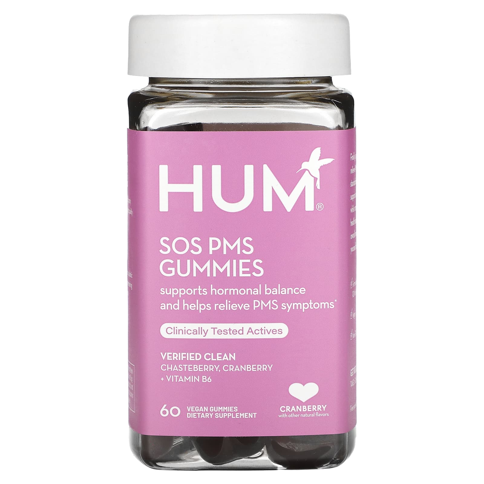 HUM Nutrition жевательные таблетки SOS PMS со вкусом клюквы 60 веганских жевательных таблеток 5090₽