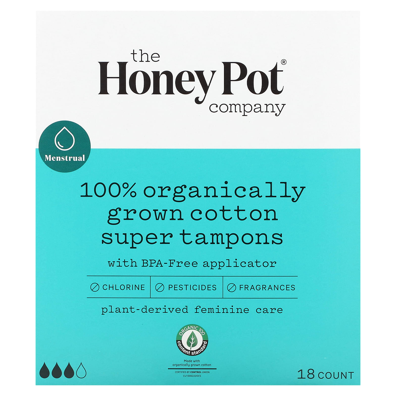 The Honey Pot Company, Тампоны из 100% органического хлопка, супер, 18 шт.