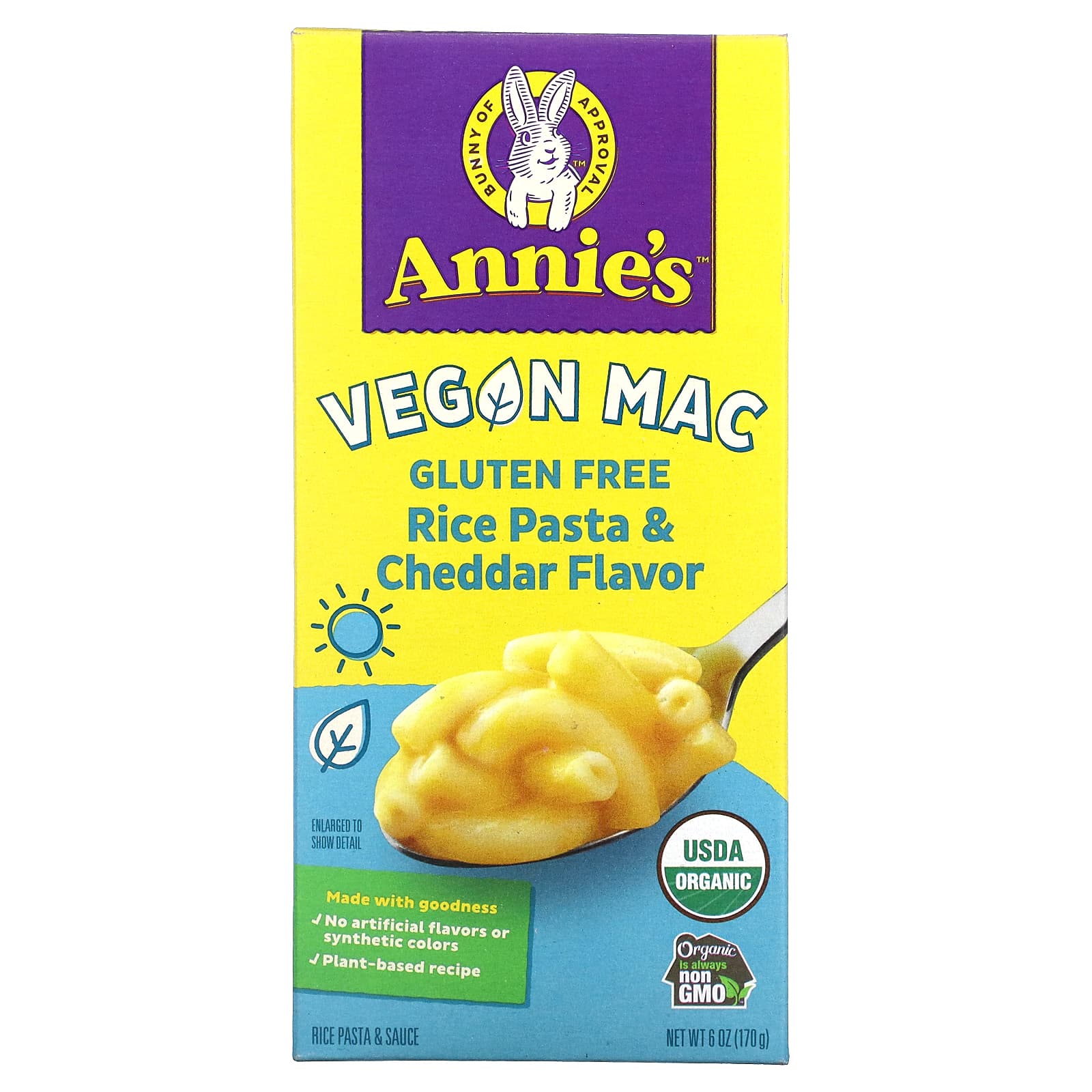 Annie's Homegrown, Vegan Mac, рисовая паста и чеддер, без глютена, 170 г (6 унций)