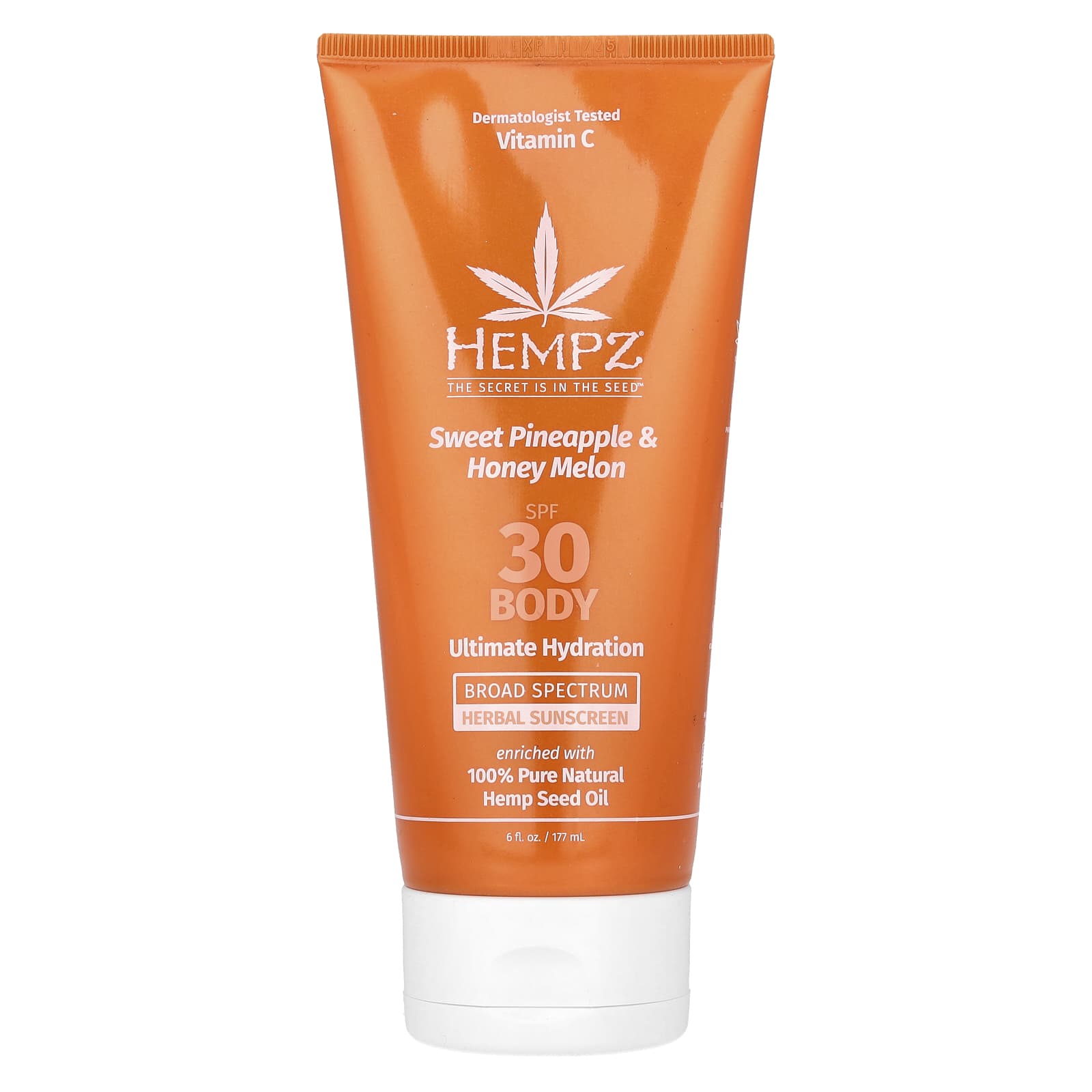 Hempz, Травяное солнцезащитное средство для тела, SPF 30, сладкий ананас и медовая дыня, 177 мл (6 жидк. Унций)