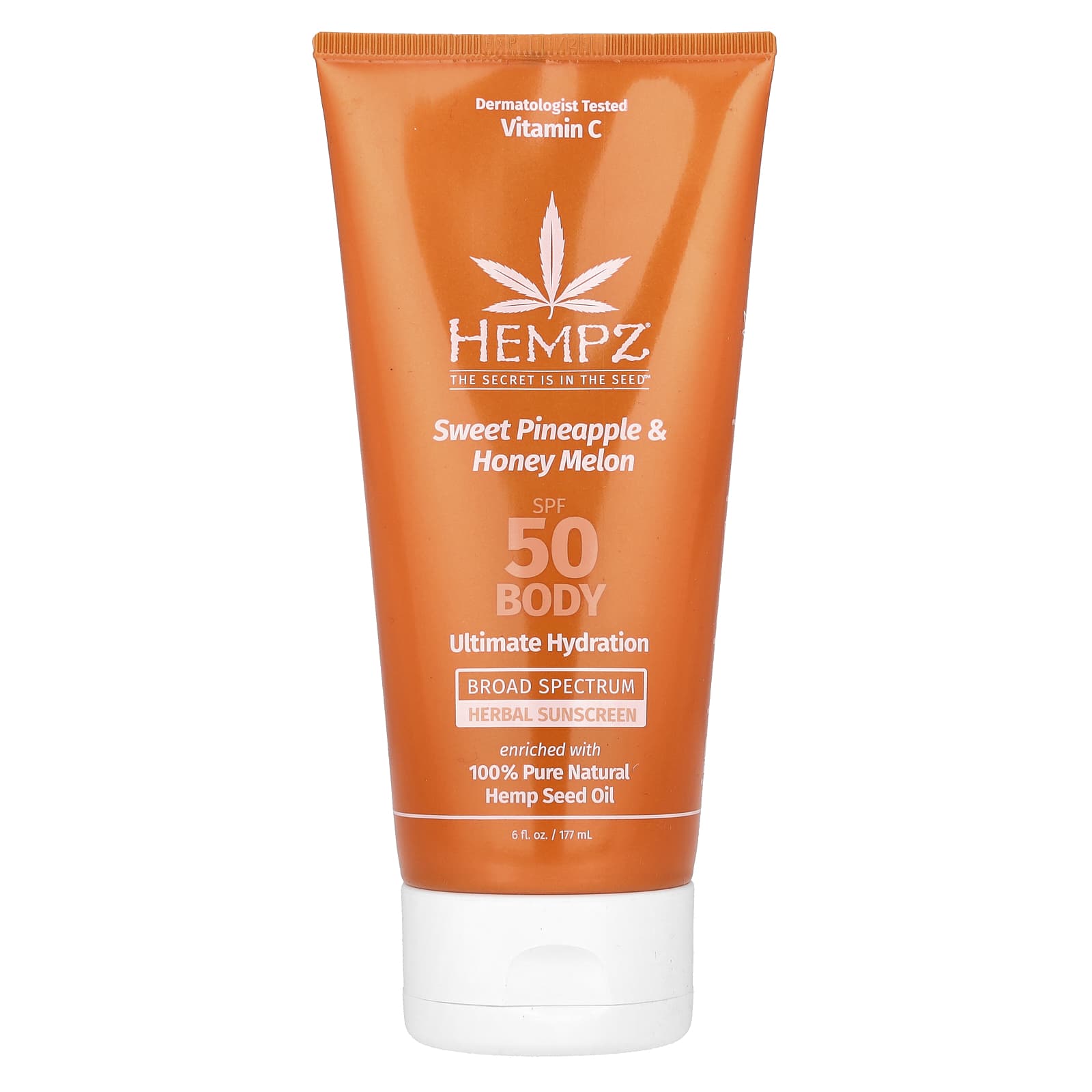 Hempz, Травяное солнцезащитное средство для тела, SPF 50, сладкий ананас и медовая дыня, 177 мл (6 жидк. Унций)