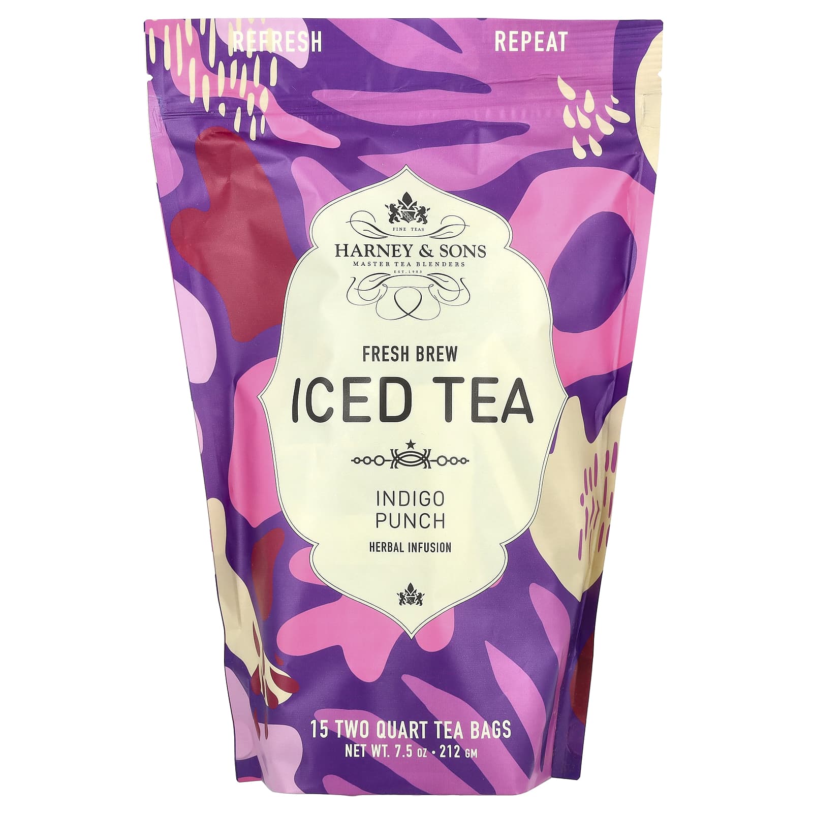 Harney & Sons, Fresh Brew Iced Tea, Indigo Punch, без кофеина, чайные пакетики объемом 15 литров, 212 г (7,5 унции)