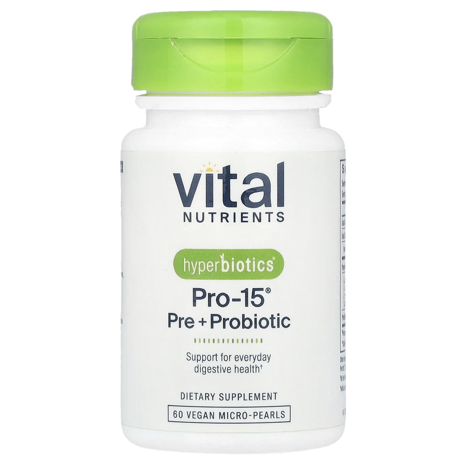 Vital Nutrients, PRO-15®, пребиотики и пробиотики, 60 веганских микрогранул