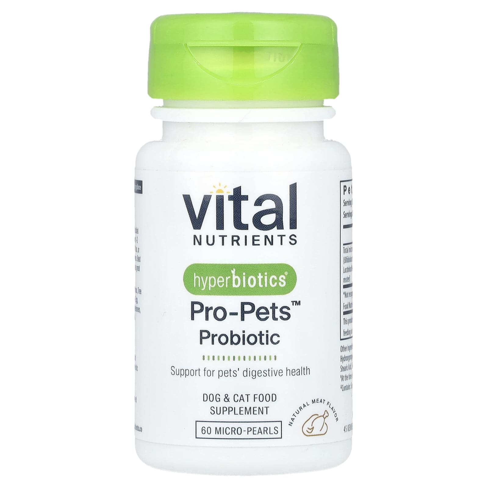 Vital Nutrients, Pro-Pets ™, пробиотик, для собак и кошек, из натурального мяса, 60 микрогранул