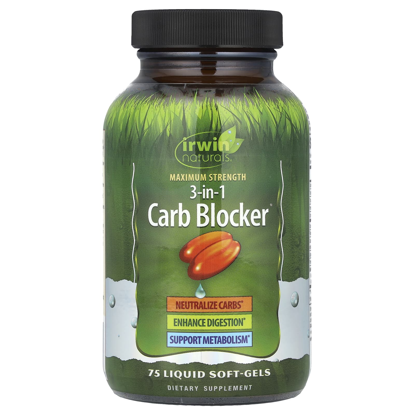 Irwin Naturals, Carb Blocker, блокатор углеводов 3-в-1, максимальный эффект, 75 капсул с жидкостью