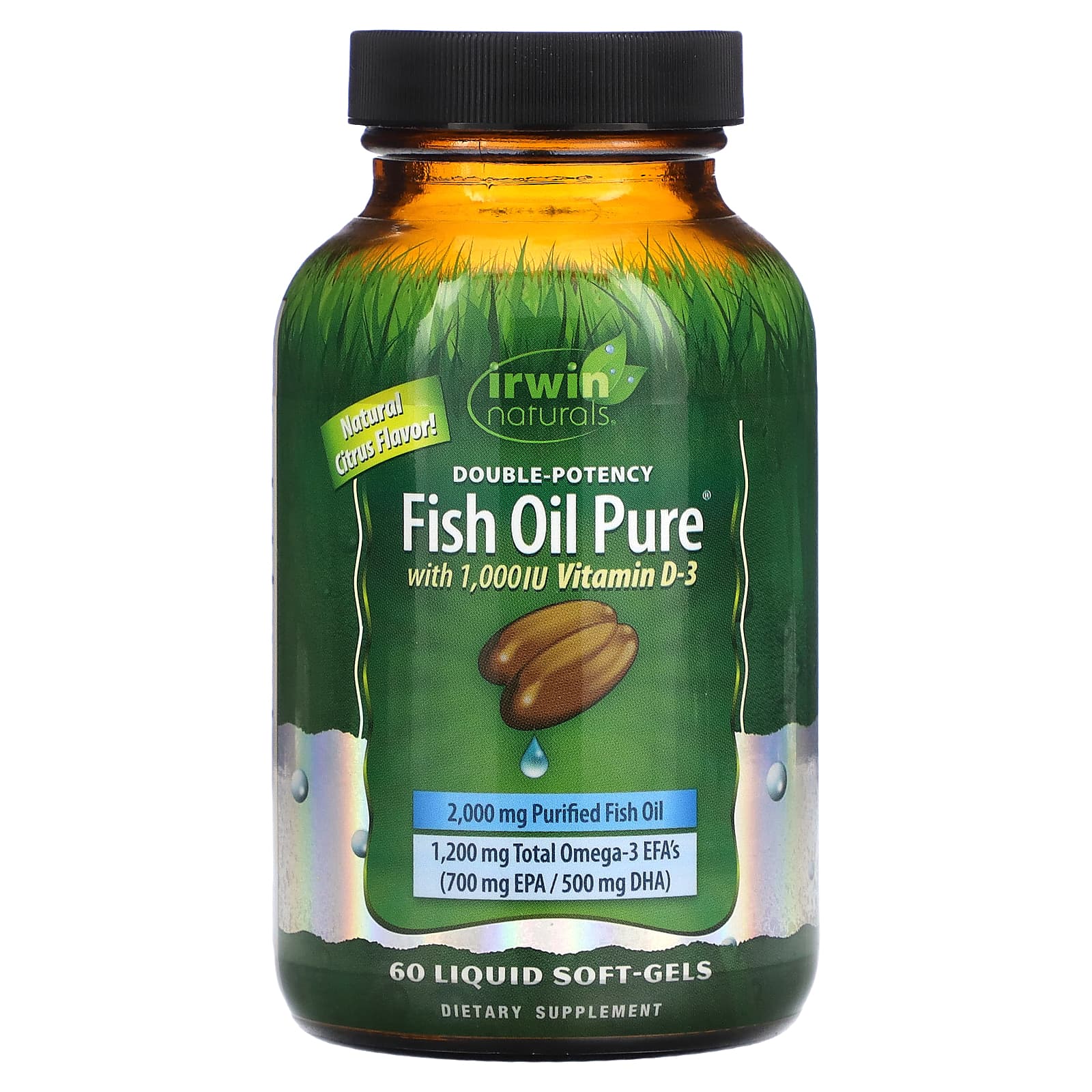 Irwin Naturals Fish Oil Pure Double Potency Citrus 60 Liquid Soft-Gels 3890₽