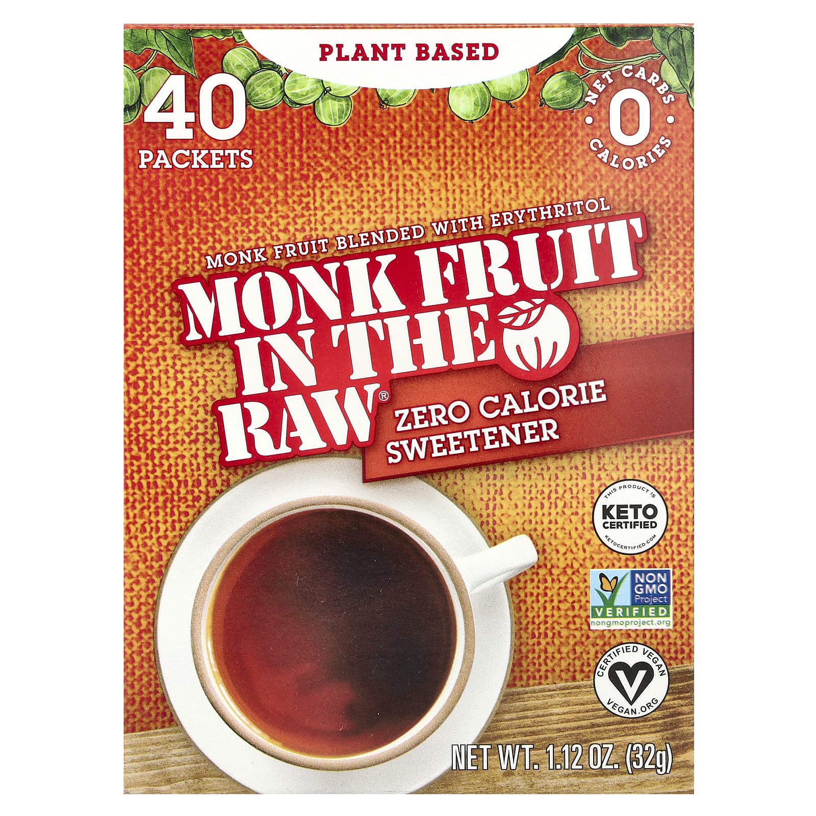 In the Raw, Monk Fruit In The Raw®, нулевой подсластитель, 40 пакетиков, 32 г (1,12 унции)