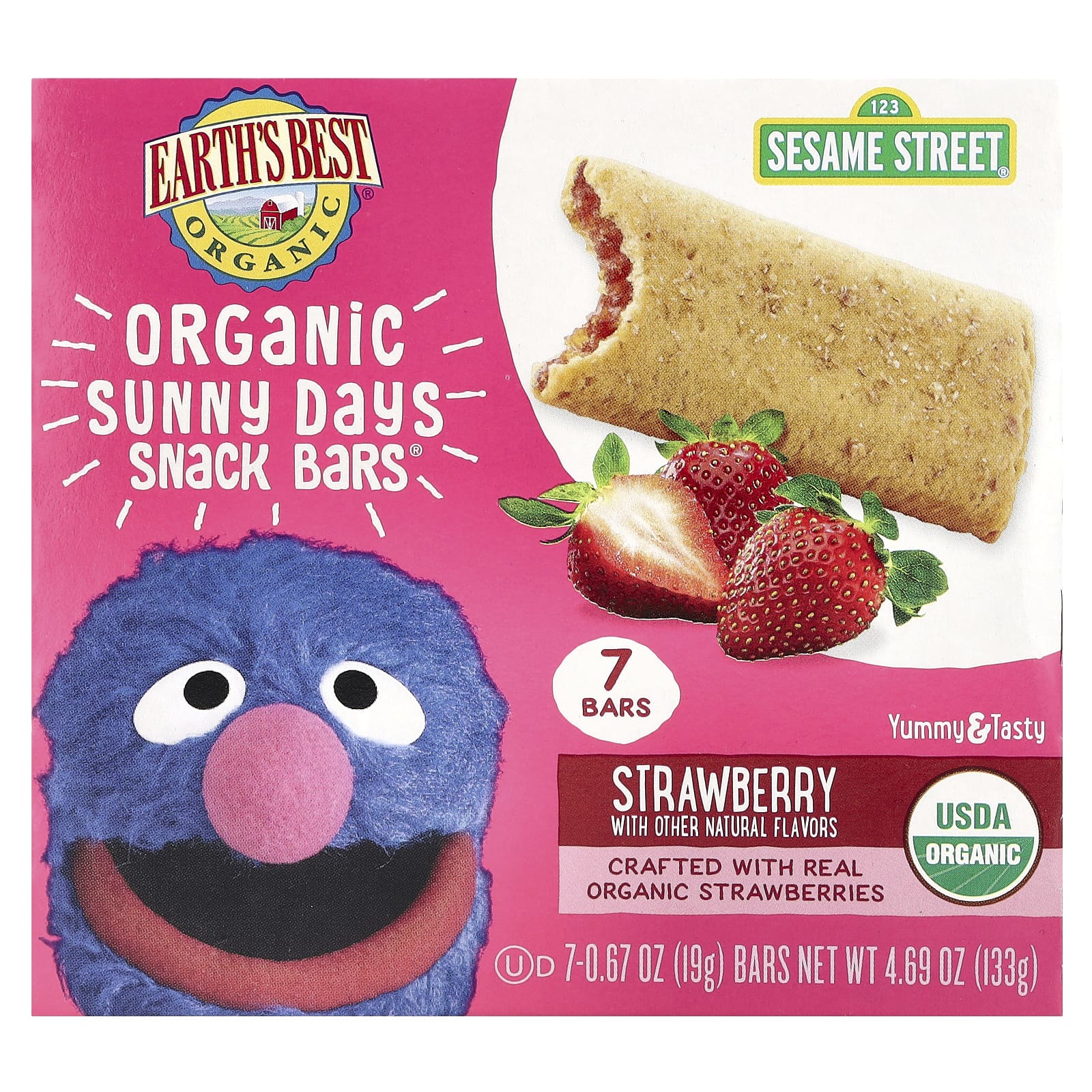 Earth's Best, Organic Sunny Days Snack Bars®, для детей от 2 лет, со вкусом клубники, 7 батончиков, по 19 г (0,67 унции)