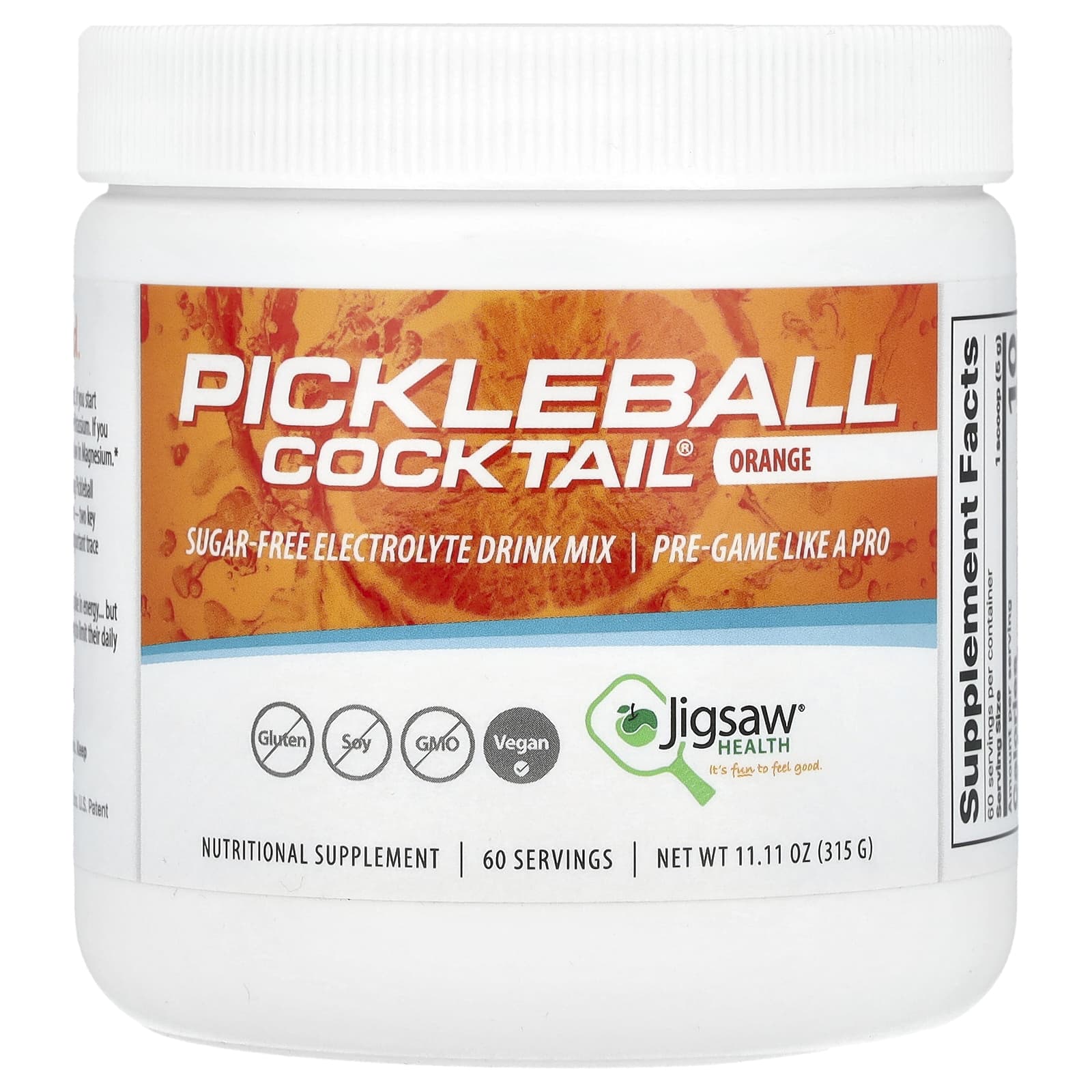 Jigsaw Health, Pickleball Cocktail®, смесь для приготовления напитков с электролитами без сахара, апельсин, 315 г (11,11 унции)