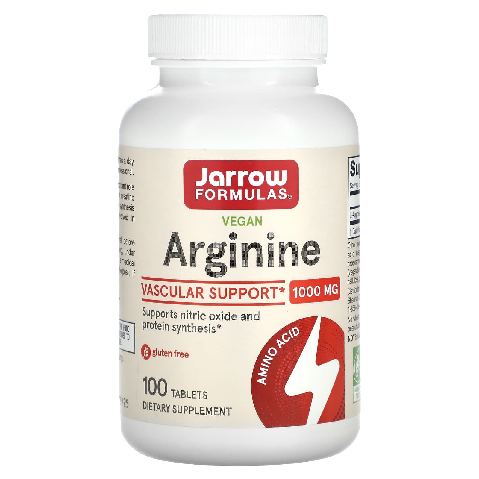 Jarrow Formulas, веганский аргинин, 1000 мг, 100 таблеток
