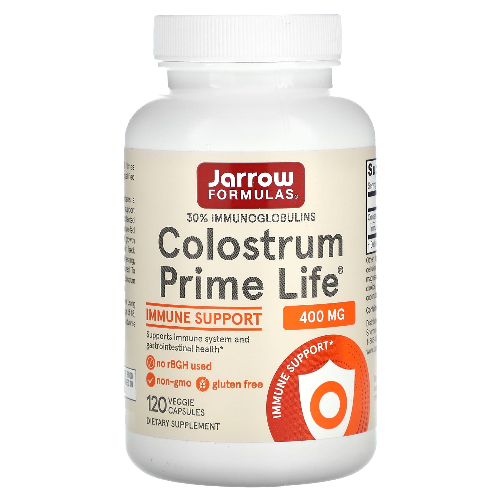 Jarrow Formulas, Colostrum Prime Life, молозиво, 400 мг, 120 растительных капсул