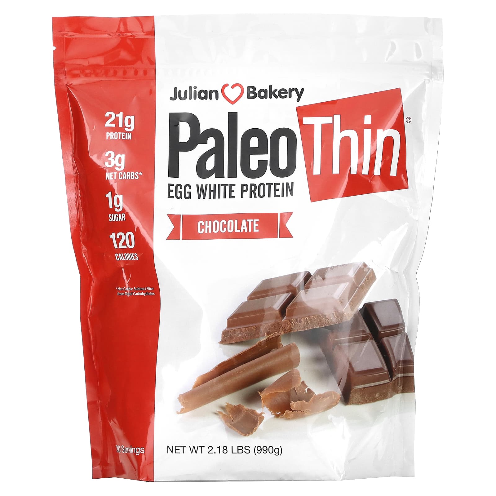 Julian Bakery, Paleo Thin, протеин из яичного белка, со вкусом шоколада, 990 г (2,18 фунта)