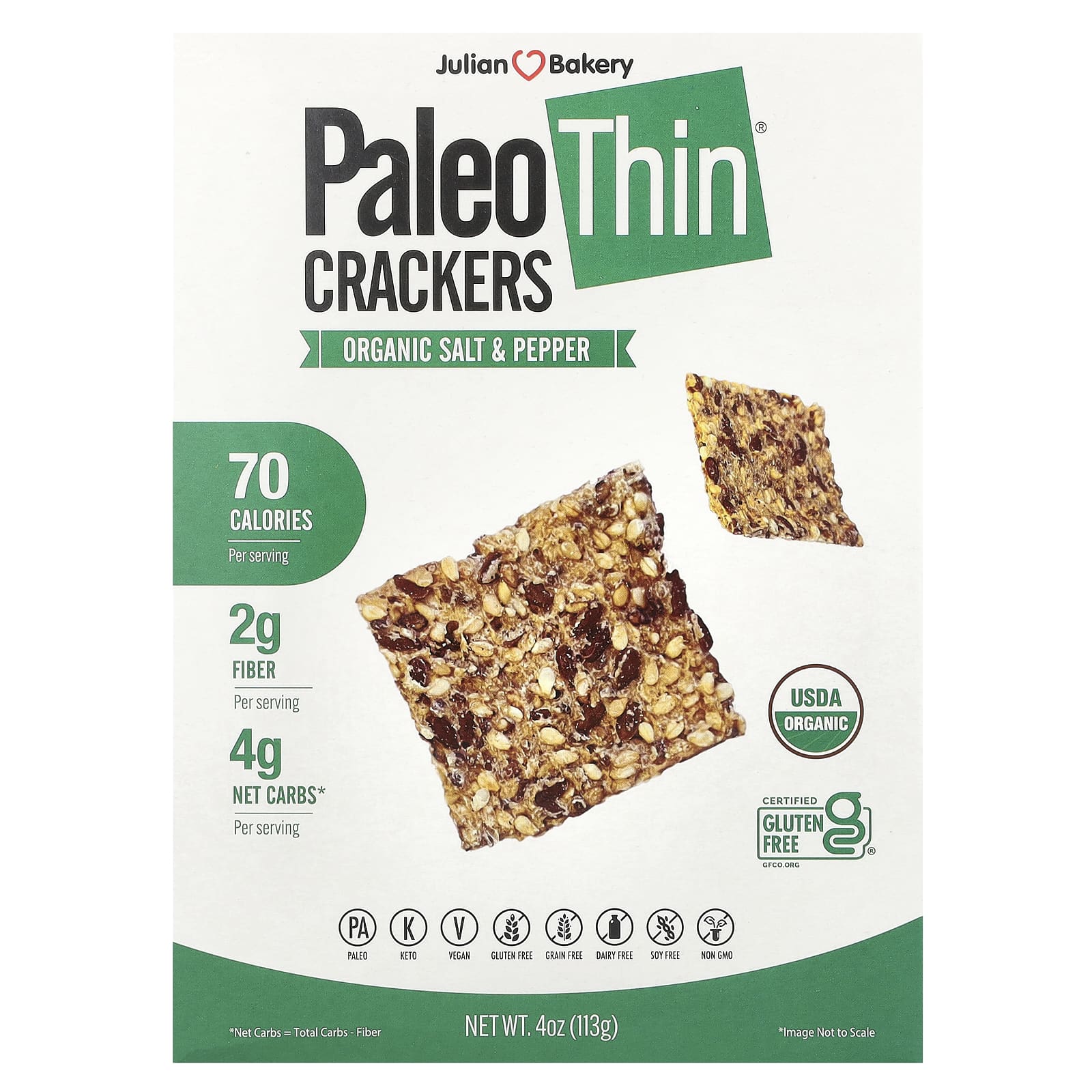 Julian Bakery, Paleo Thin®, крекеры, органическая соль и перец, 113 г (4 унции)