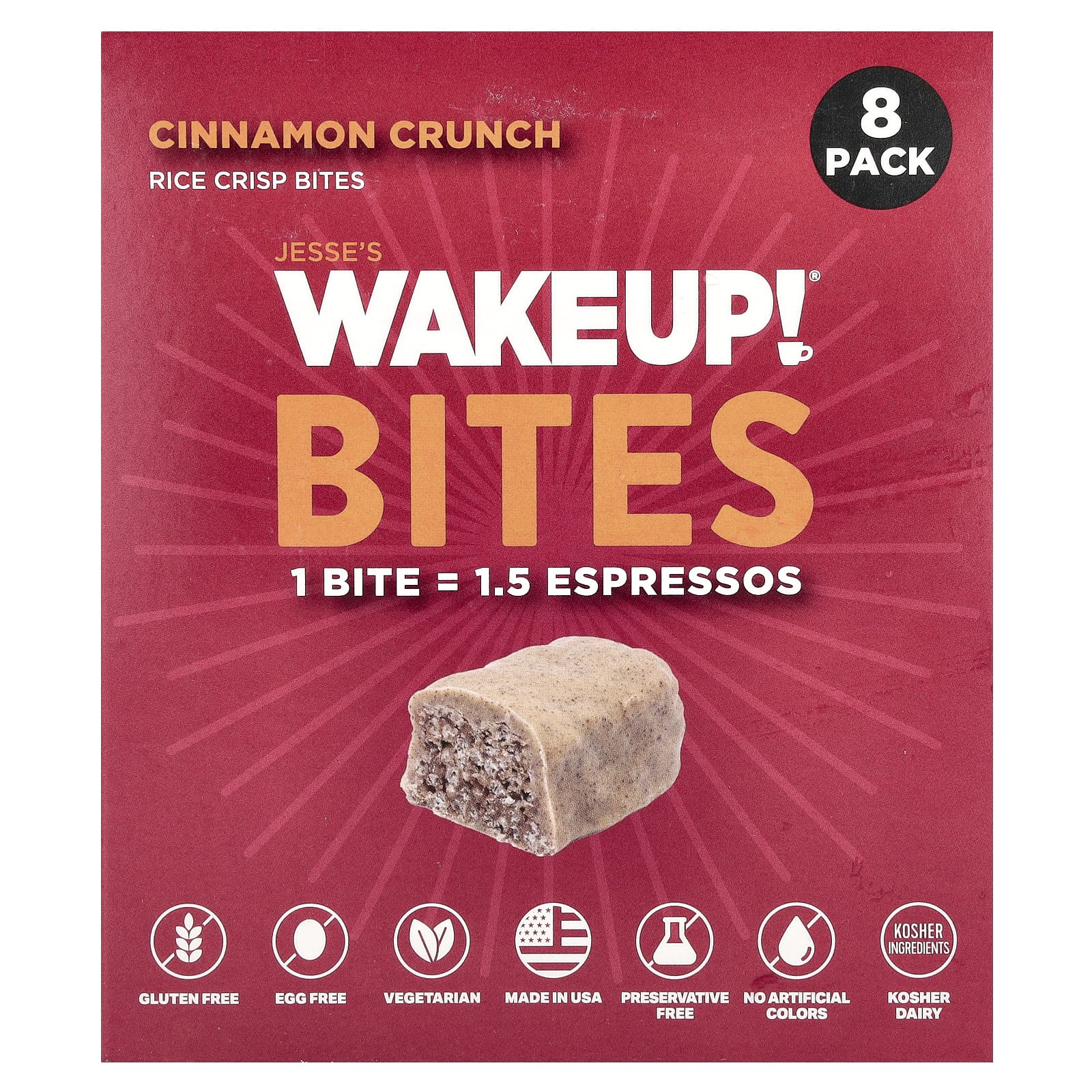 Jesses WAKEUP Rice Crisp Bites хрустящая корочка с корицей 8 пакетиков по 15 г 053 унции 2290₽