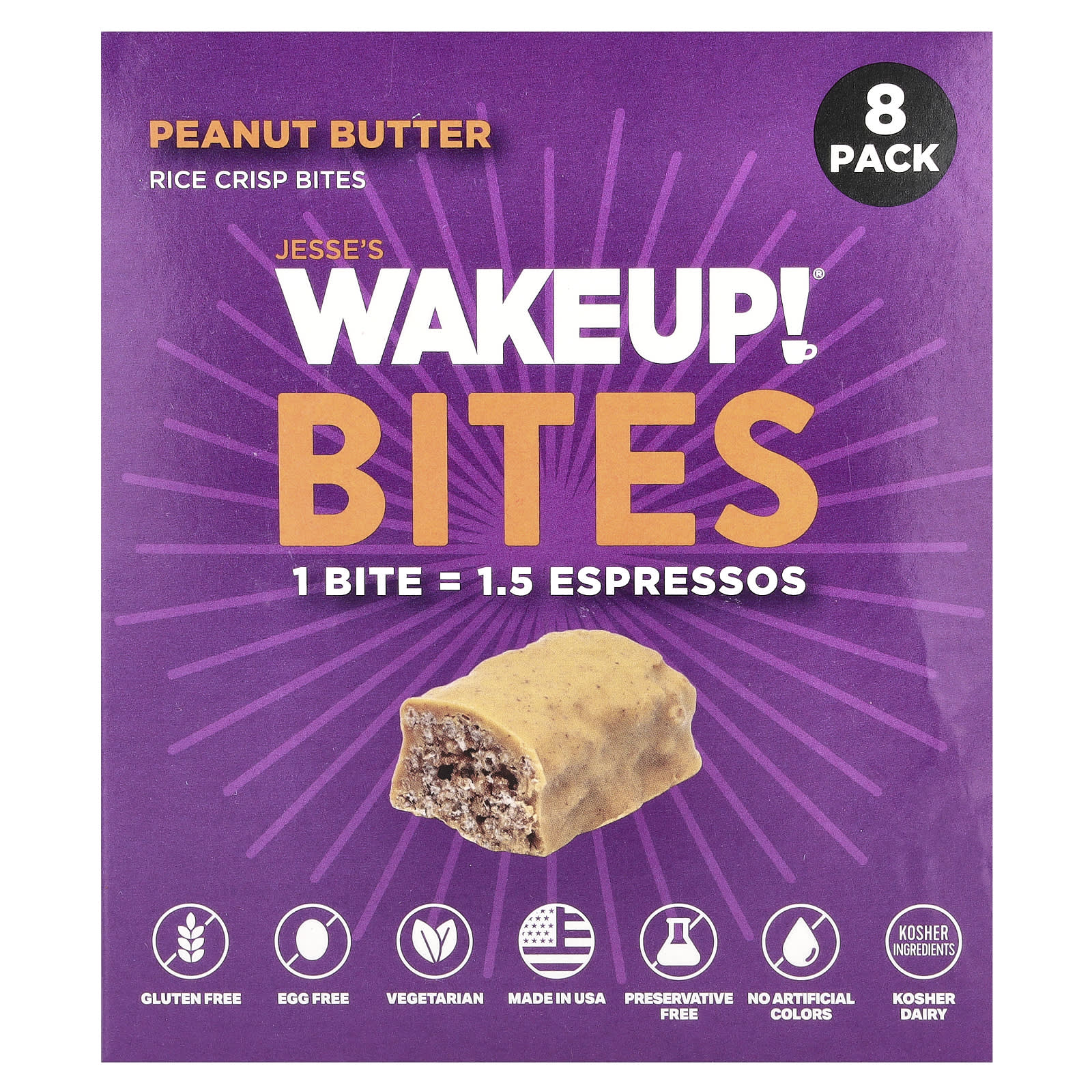 Jesses WAKEUP Rice Crisp Bites арахисовая паста 8 пакетиков по 15 г 053 унции 2290₽