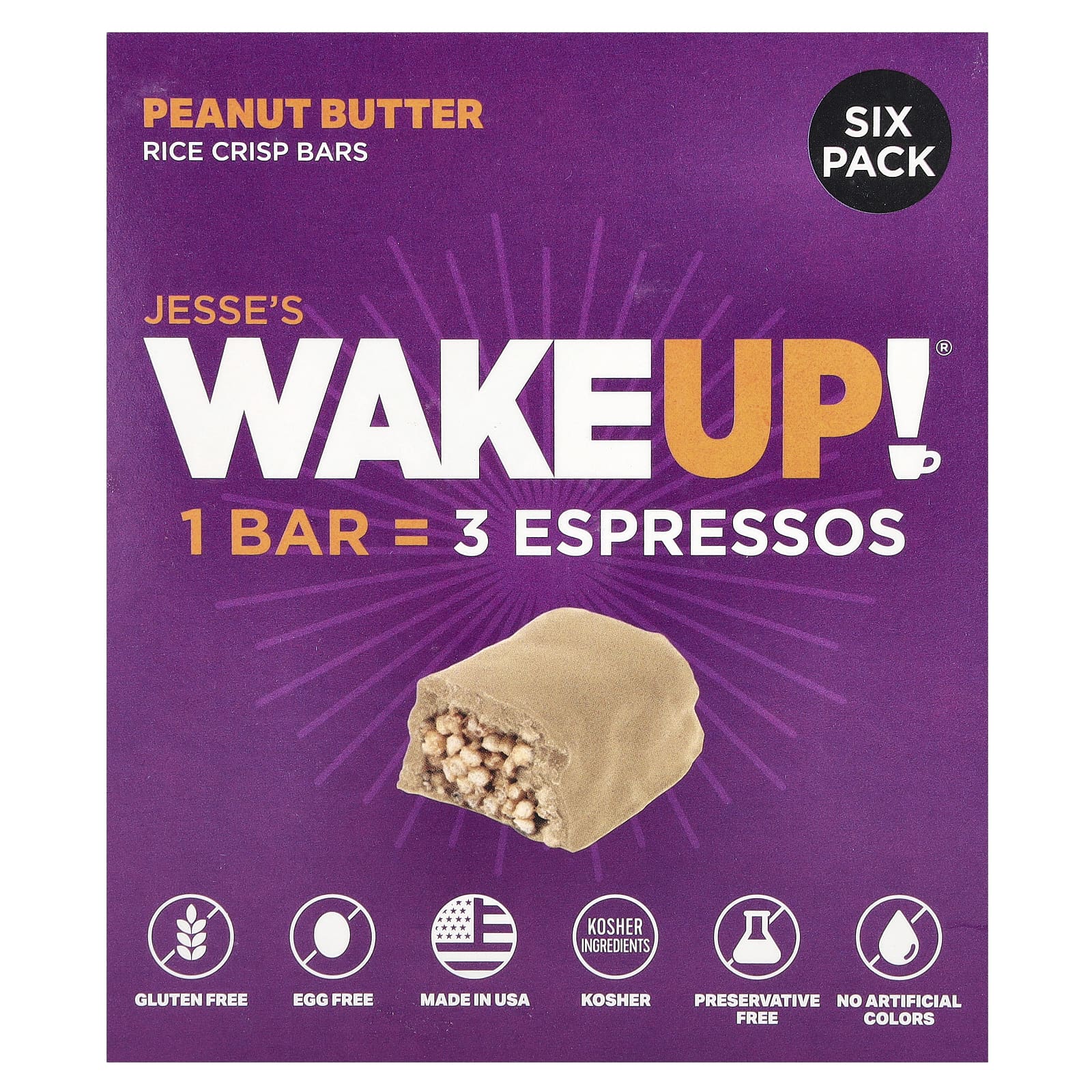 Jesses WAKEUP Rice Crisp Bars арахисовая паста 6 пакетиков по 32 г 113 унции 2290₽