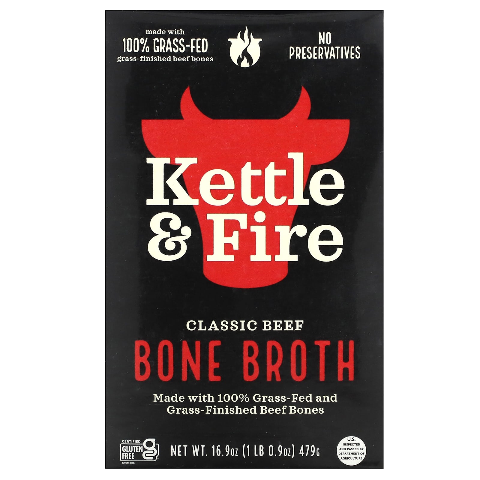 Kettle - Fire, Bone Broth, классическая говядина, 479 г (16,9 унции)
