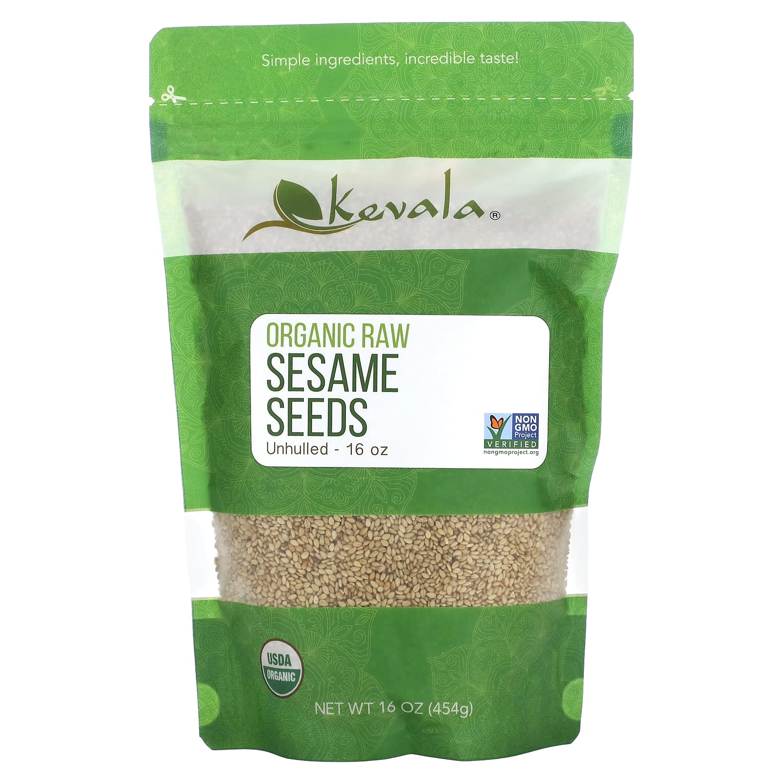 Kevala, органические необработанные семена кунжута (нешелушенные), 454 г (16 унций)
