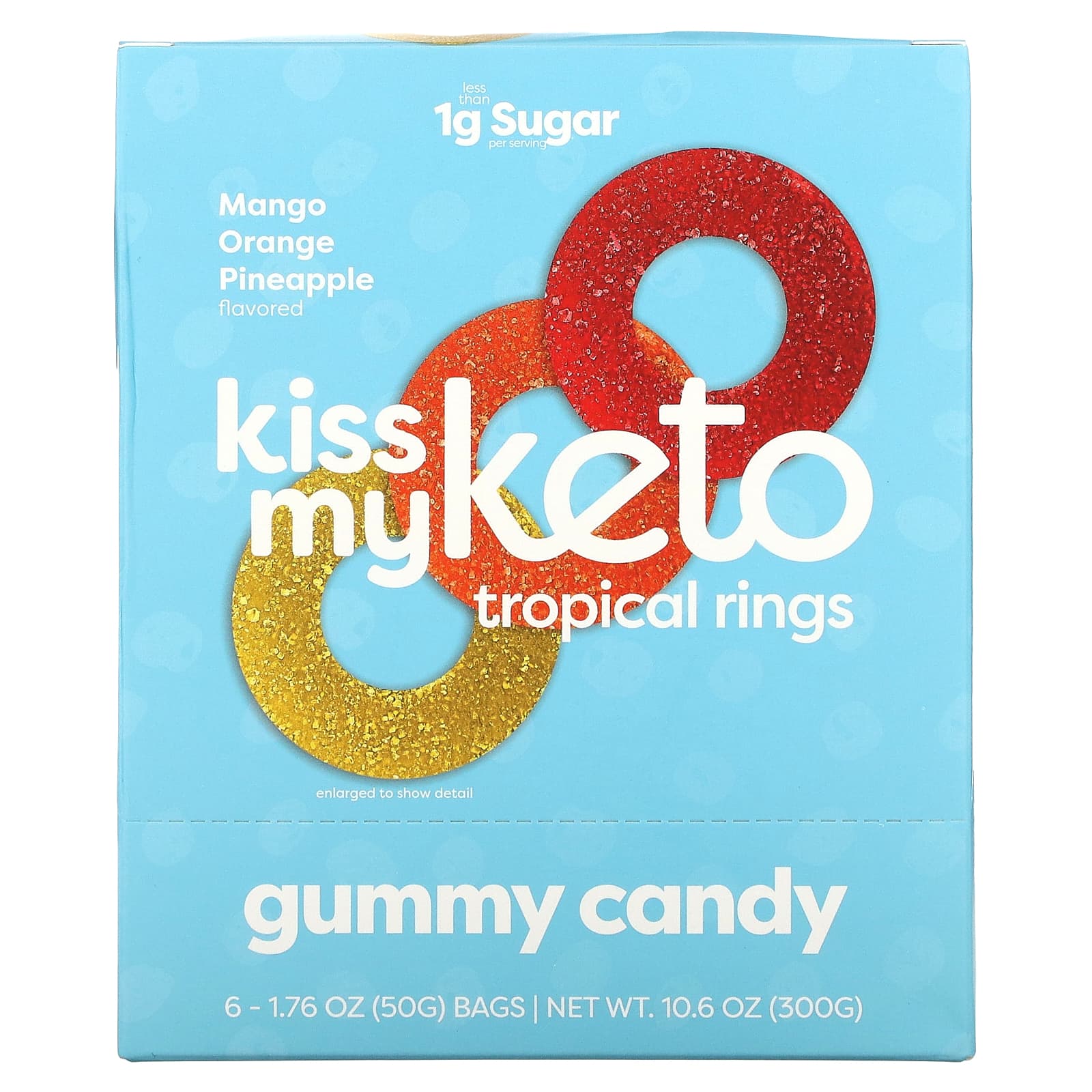 Kiss My Keto, Gummy Candy, тропические кольца, манго, апельсин и ананас, 6 пакетиков по 50 г (1,76 унции)