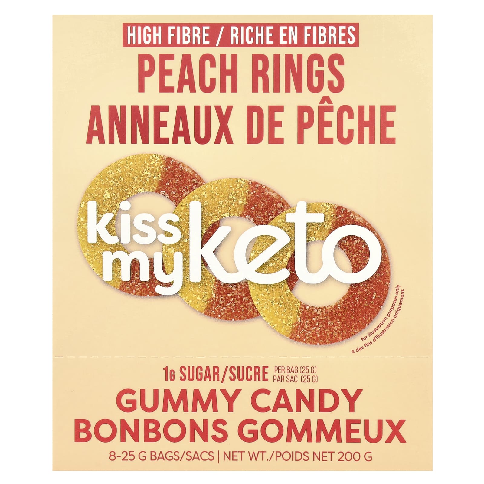 Kiss My Keto, Gummy Candy, персиковые кольца, 8 пакетиков по 25 г (0,88 унции)