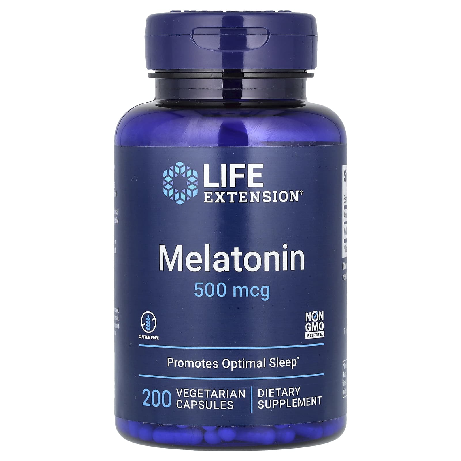 Life Extension, Мелатонин, 500 мкг, 200 вегетарианских капсул