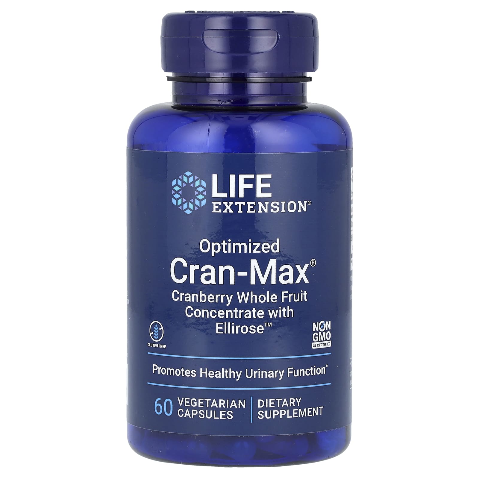Life Extension, Optimized Cran-Max, концентрат из цельных ягод клюквы с Ellirose, 60 вегетарианских капсул