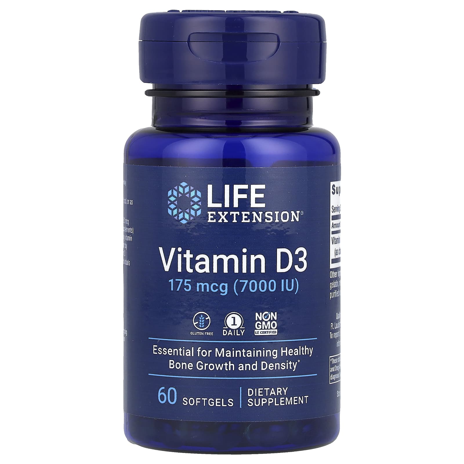 Life Extension, витамин D3, 175 мкг (7000 МЕ), 60 мягких таблеток