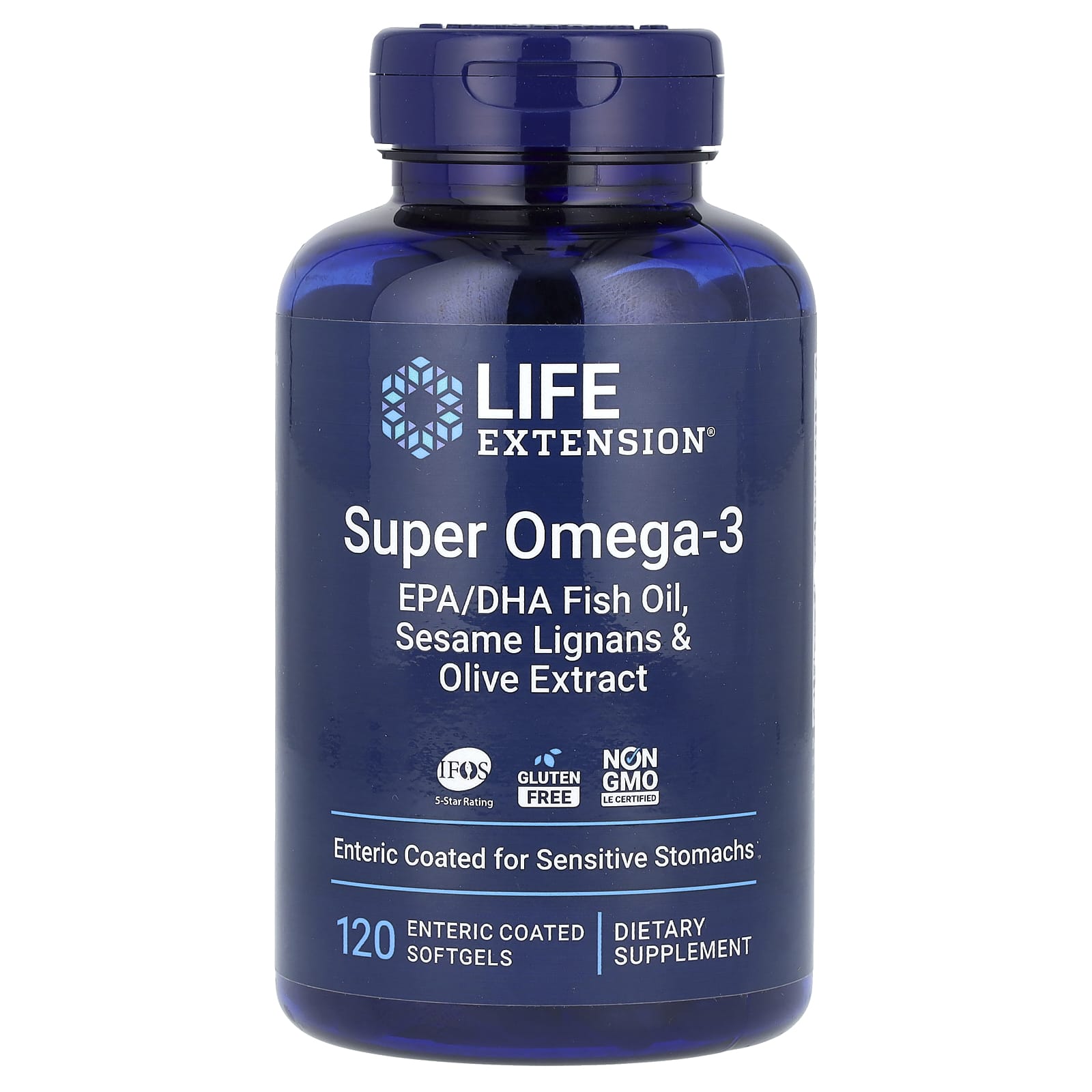 Life Extension, Super Omega-3, рыбий жир с ЭПК и ДГК, 120 капсул, покрытых кишечнорастворимой оболочкой