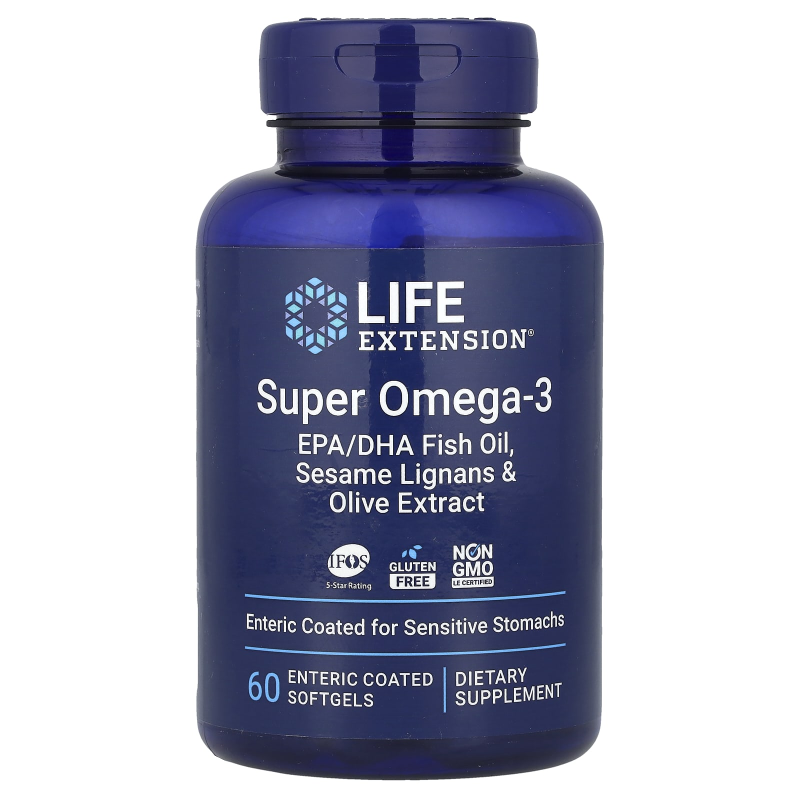 Life Extension Super Omega-3 рыбий жир с ЭПК и ДГК лигнанами кунжута и экстрактом оливы 60 капсул покрытых кишечнорастворимой оболочкой 3690₽
