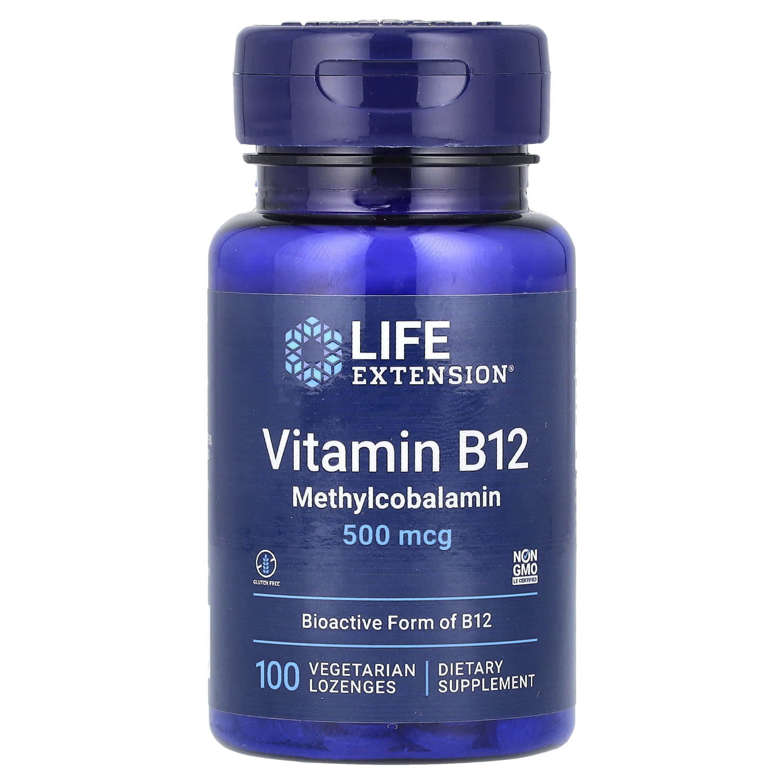 Life Extension, витамин B12, 500 мкг, 100 вегетарианских пастилок
