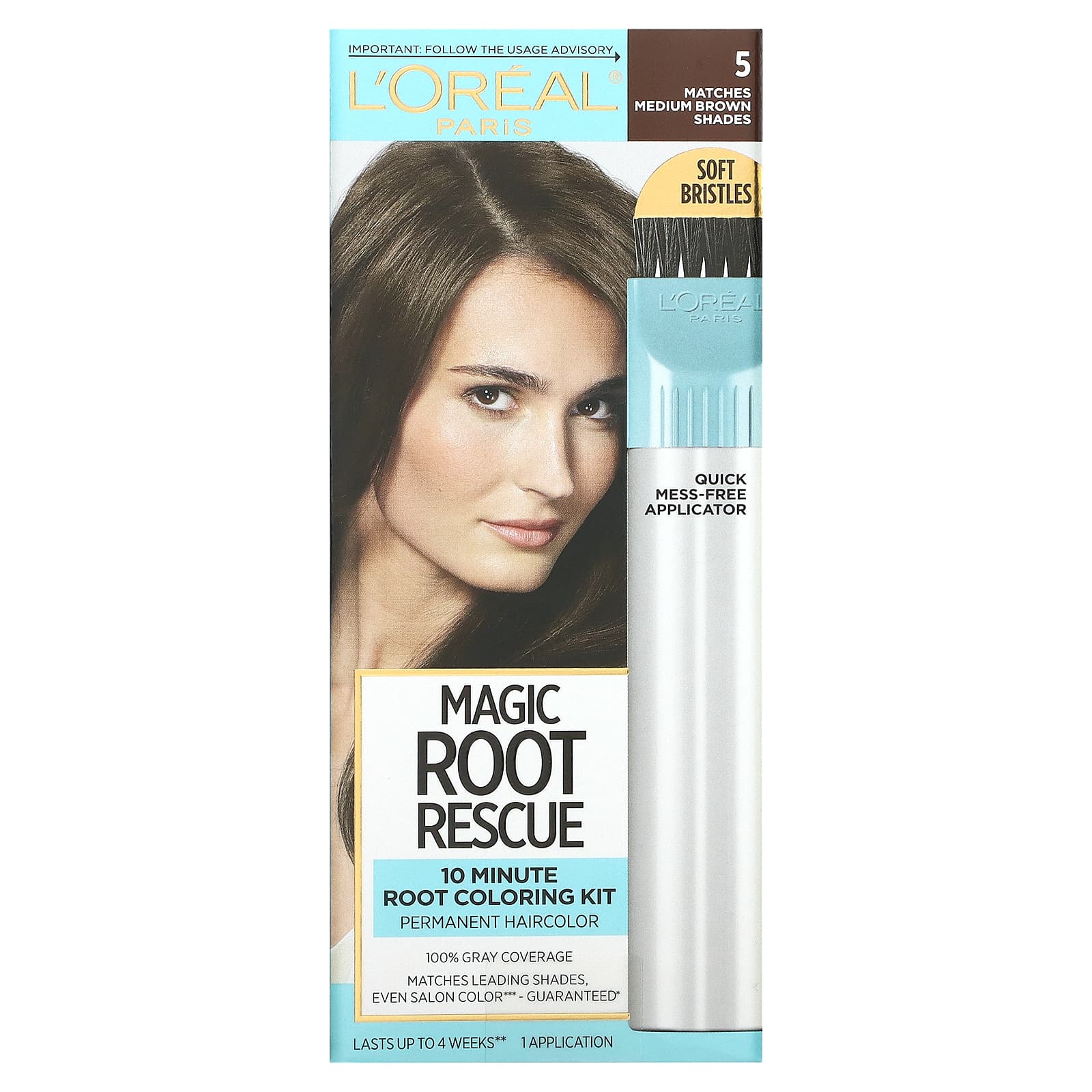 L'Oréal, Root Rescue, комплект для окрашивания корней за 10 минут, оттенок 5 каштановый, на 1 применение