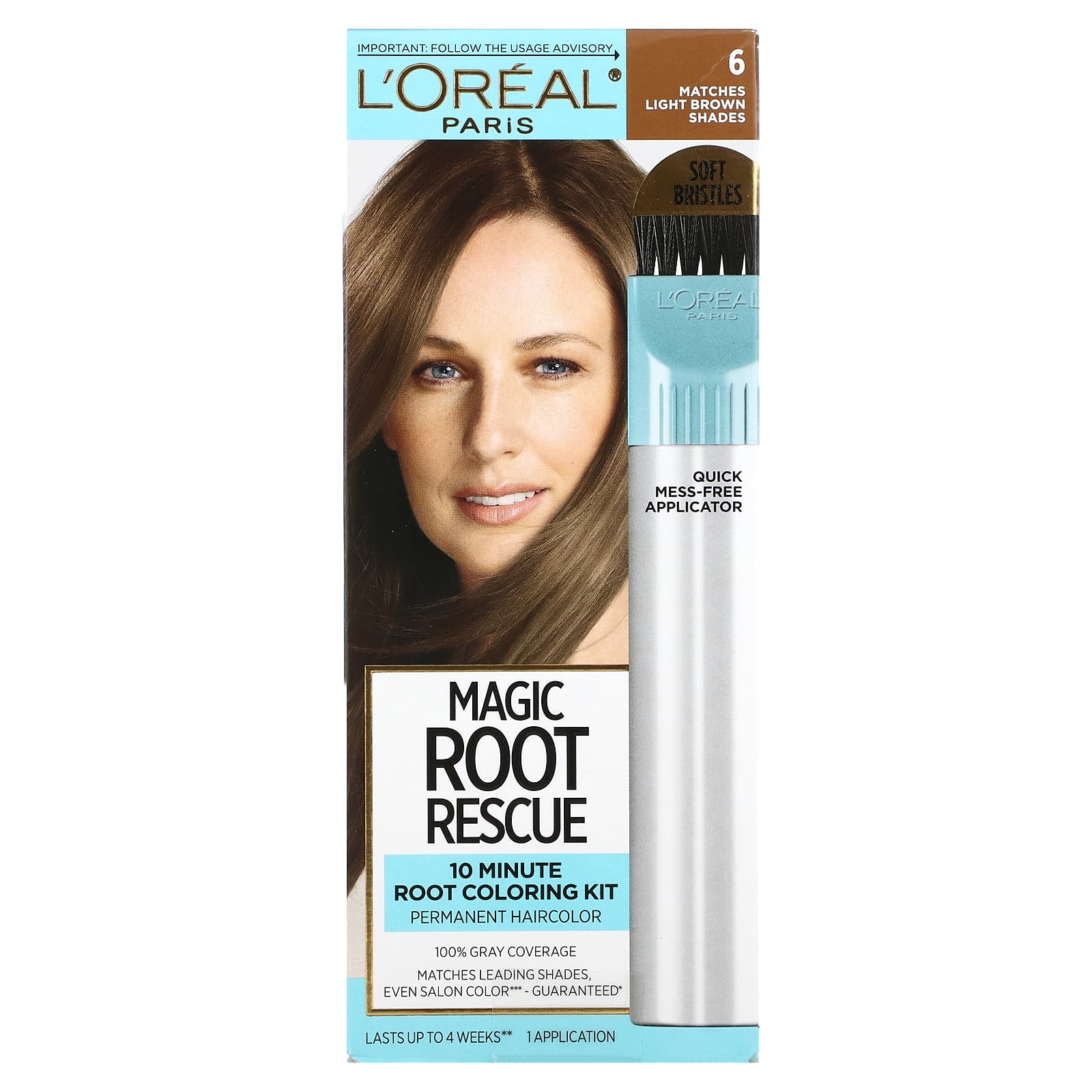 L'Oréal, Magic Root Rescue, комплект для окрашивания корней за 10 минут, оттенок 6 светло-каштановый, на 1 применение