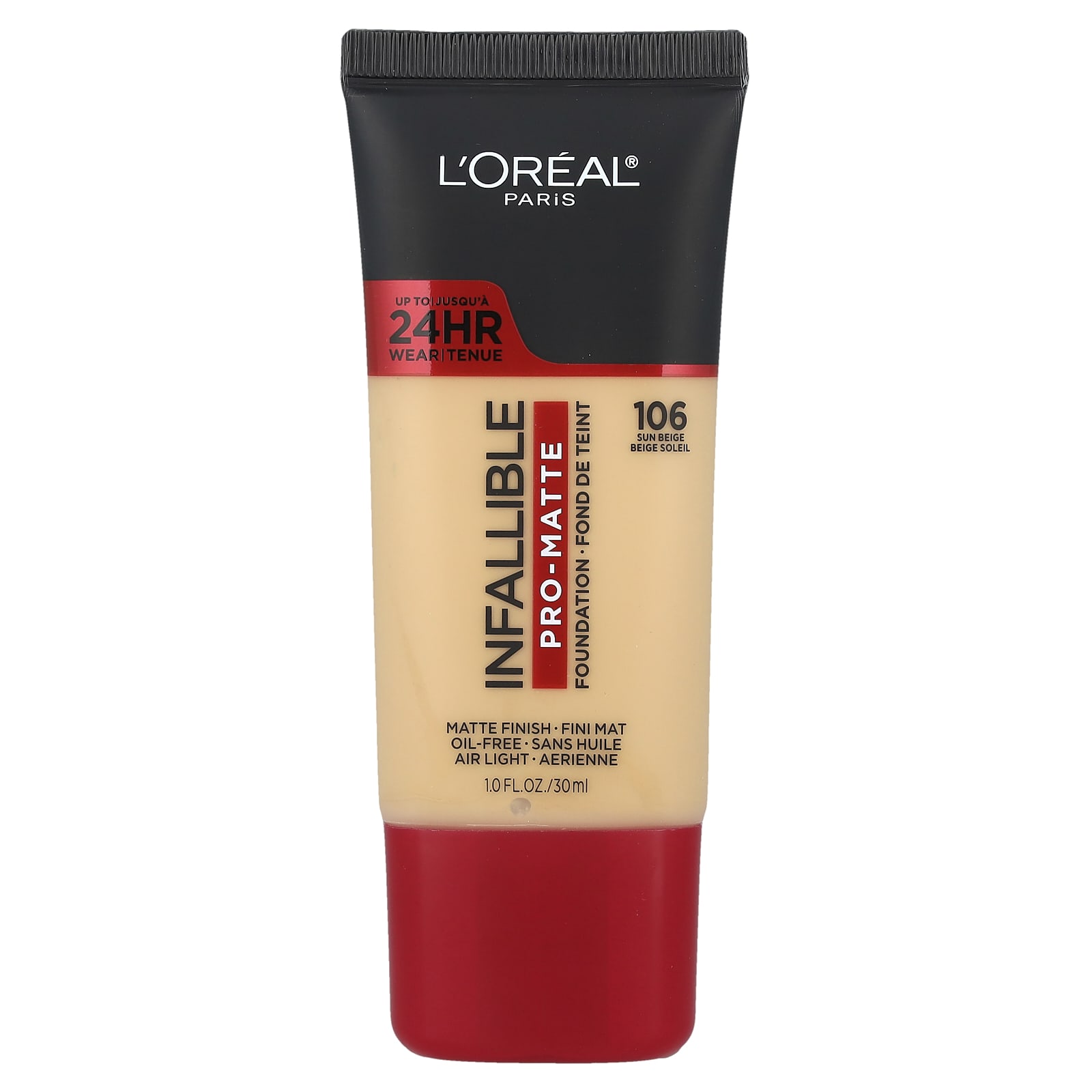 L'Oréal, Infallible, матовая тональная основа, оттенок 106 Sun Beige, 30 мл (1 жидк. Унция)