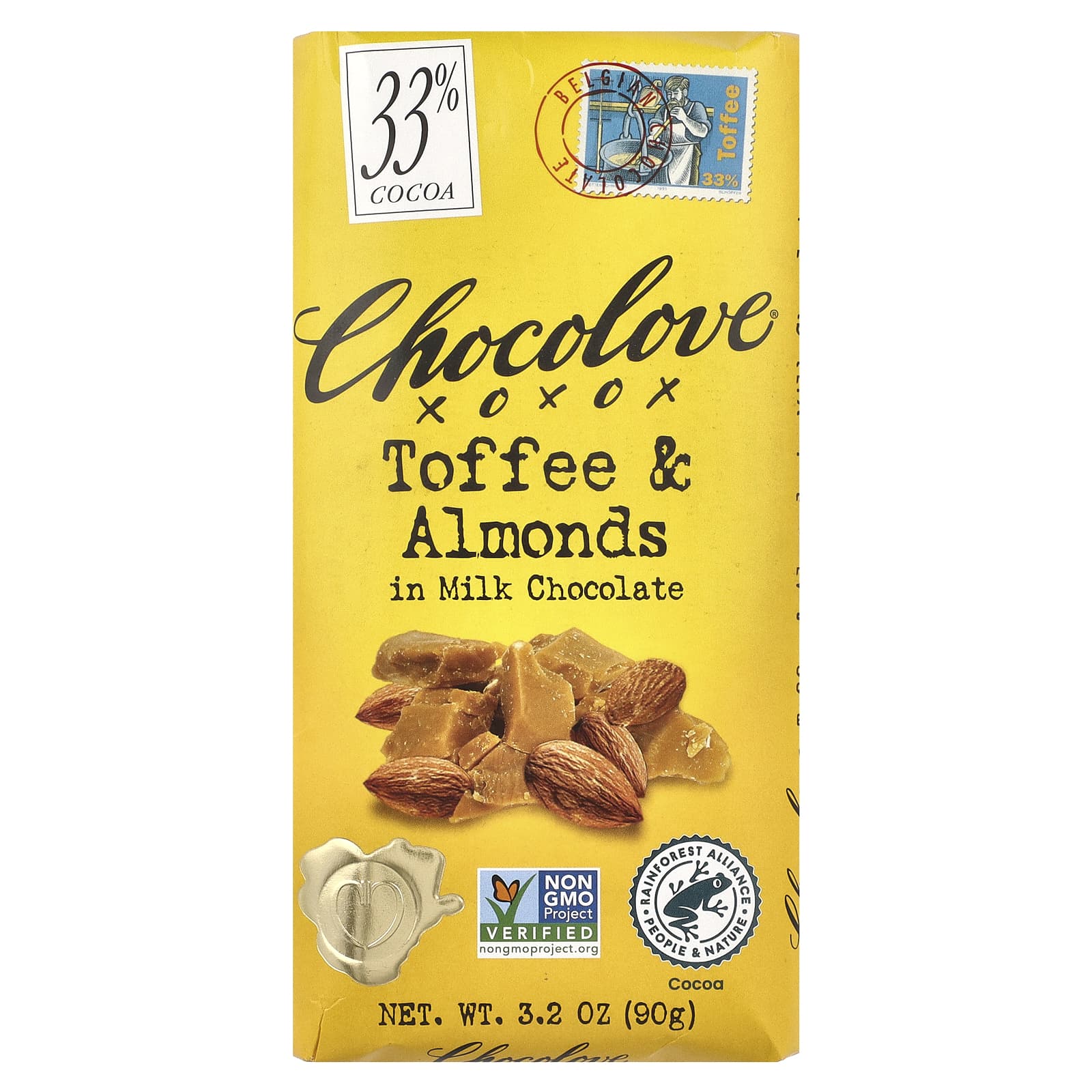 Chocolove Молочный шоколад с тоффи и миндалем 33 какао 90 г 32 унции 1590₽