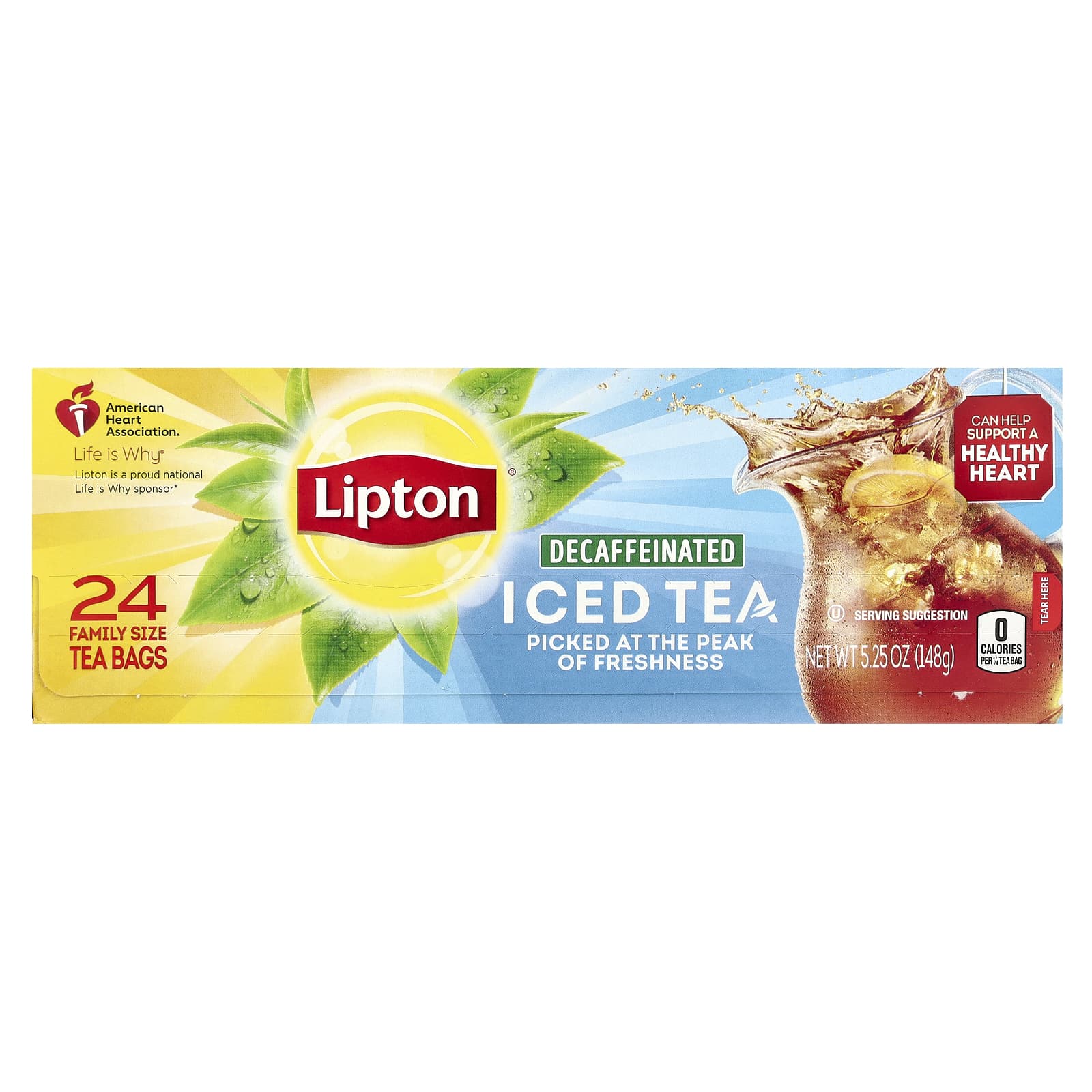 Lipton Холодный чай без кофеина 24 чайных пакетика для всей семьи 148 г 525 унции 1890₽