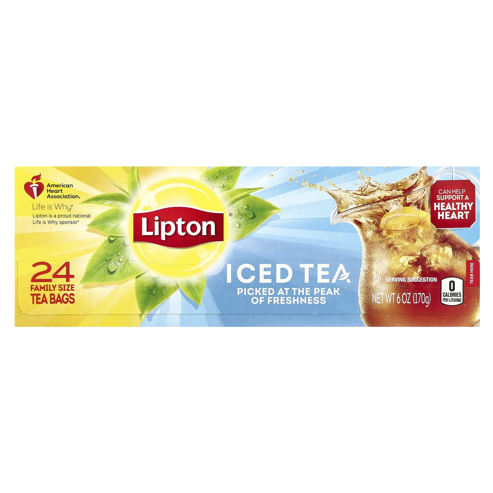 Lipton Черный чай холодный чай 24 чайных пакетика для всей семьи 170 г 6 унций 1590₽