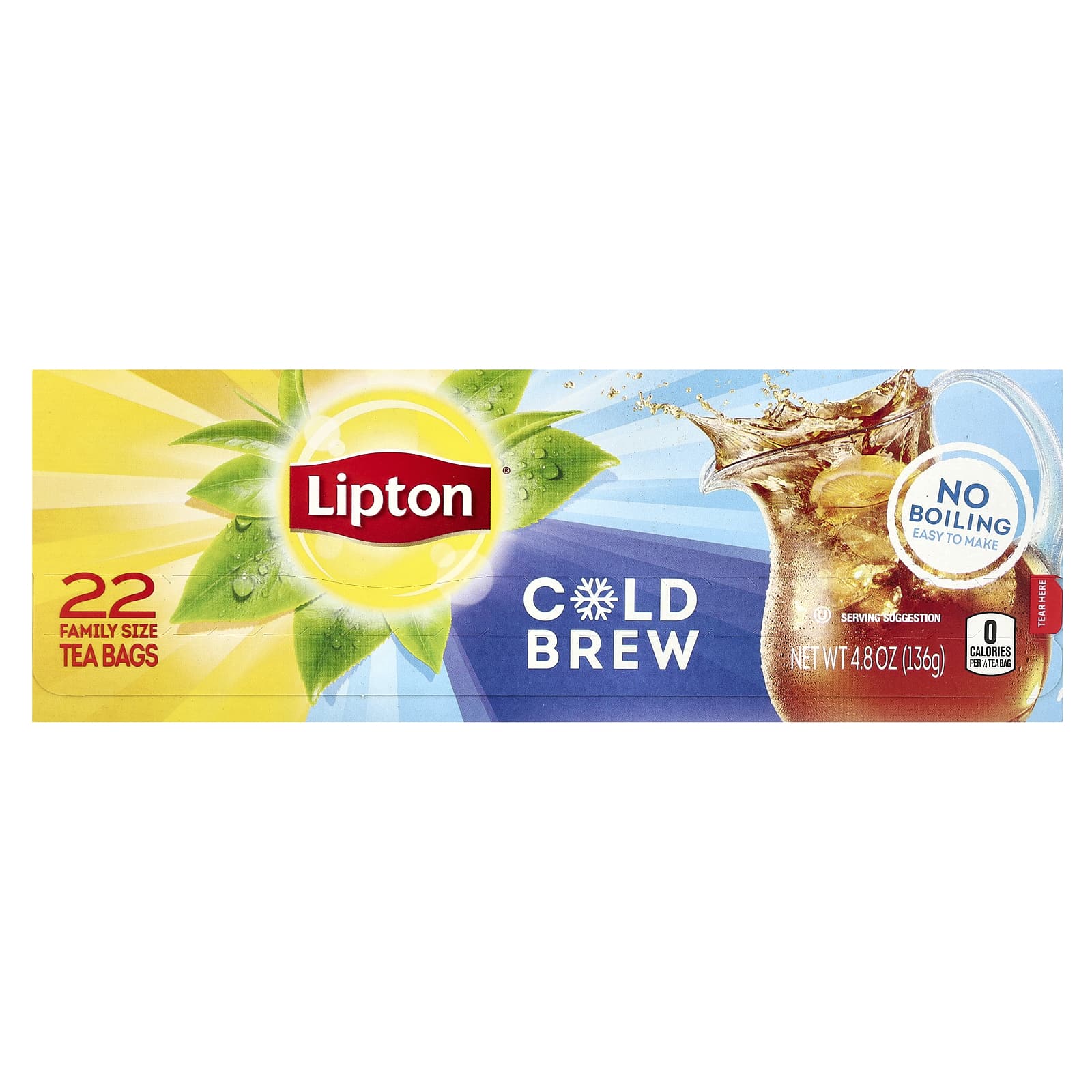 Lipton Холодный чай семейный 22 чайных пакетика 136 г 48 унции 1690₽