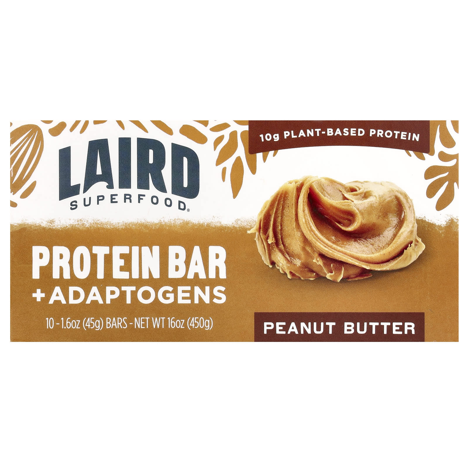 Laird Superfood Протеиновый батончик адаптогены арахисовая паста 10 батончиков по 45 г 16 унции 3790₽
