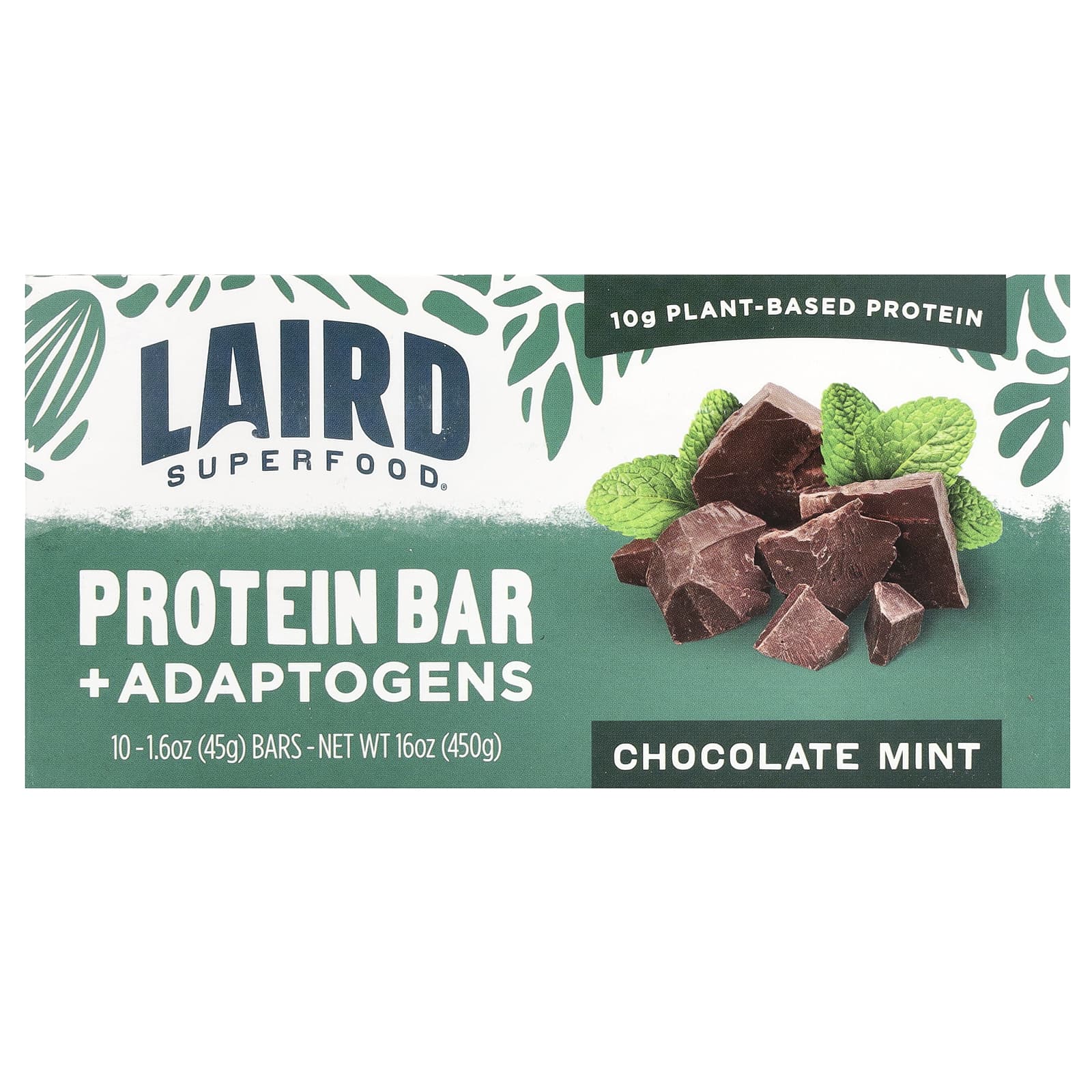 Laird Superfood Протеиновый батончик адаптогены шоколадно-мята 10 батончиков по 45 г 16 унции 4490₽