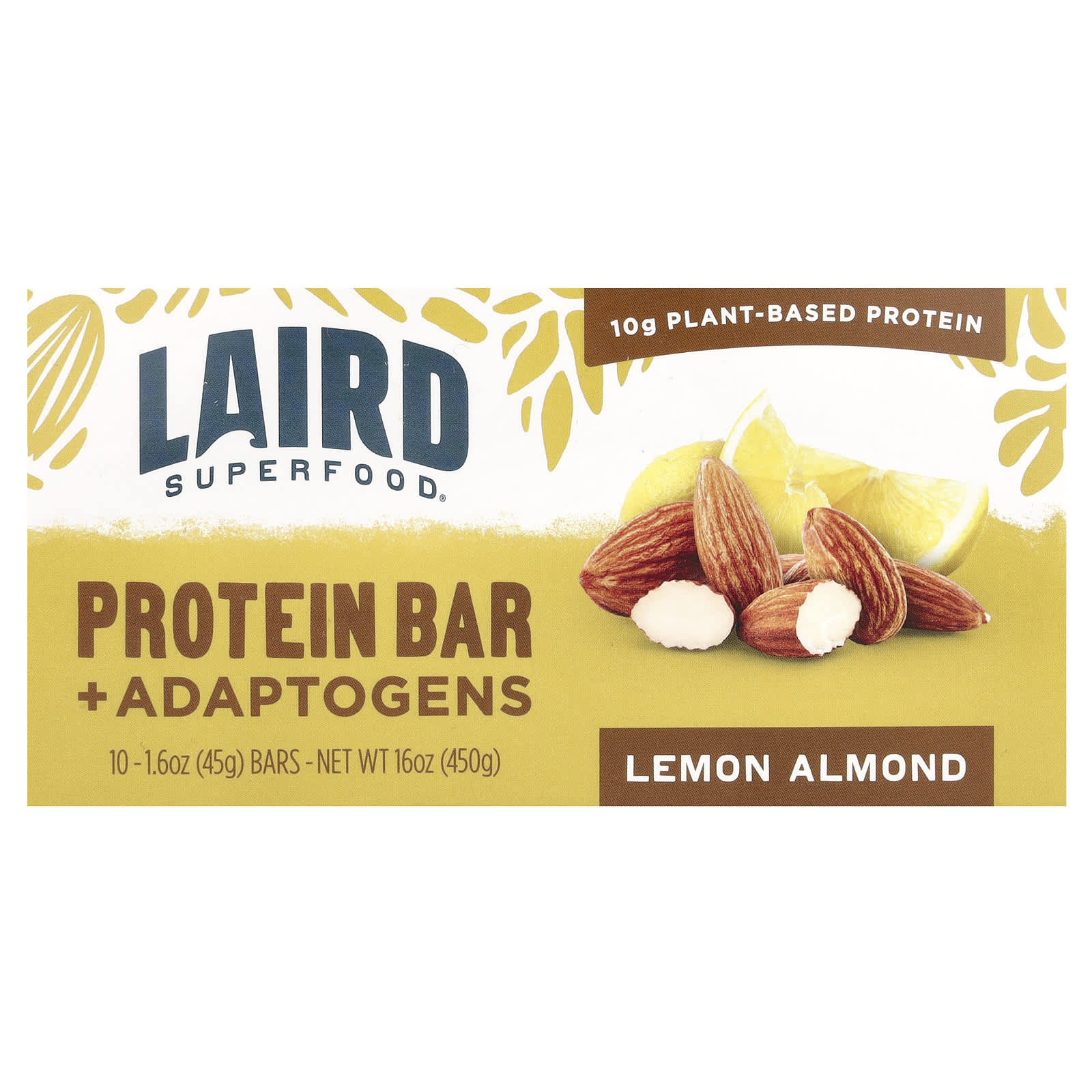 Laird Superfood Протеиновый батончик адаптогены лимон и миндаль 10 пакетиков по 45 г 16 унции 2590₽