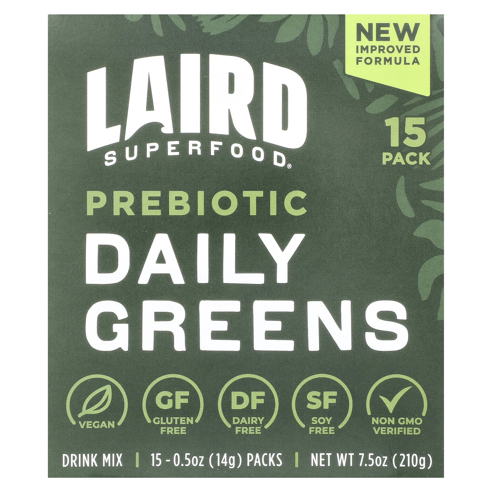 Laird Superfood Ежедневная зелень с пребиотиками 15 пакетиков по 14 г 05 унции 5890₽