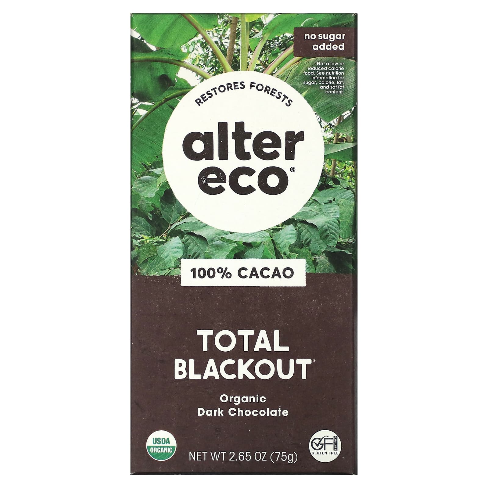 Alter Eco, Total Blackout, органический темный шоколад, 100% какао, 75 г (2,65 унции)