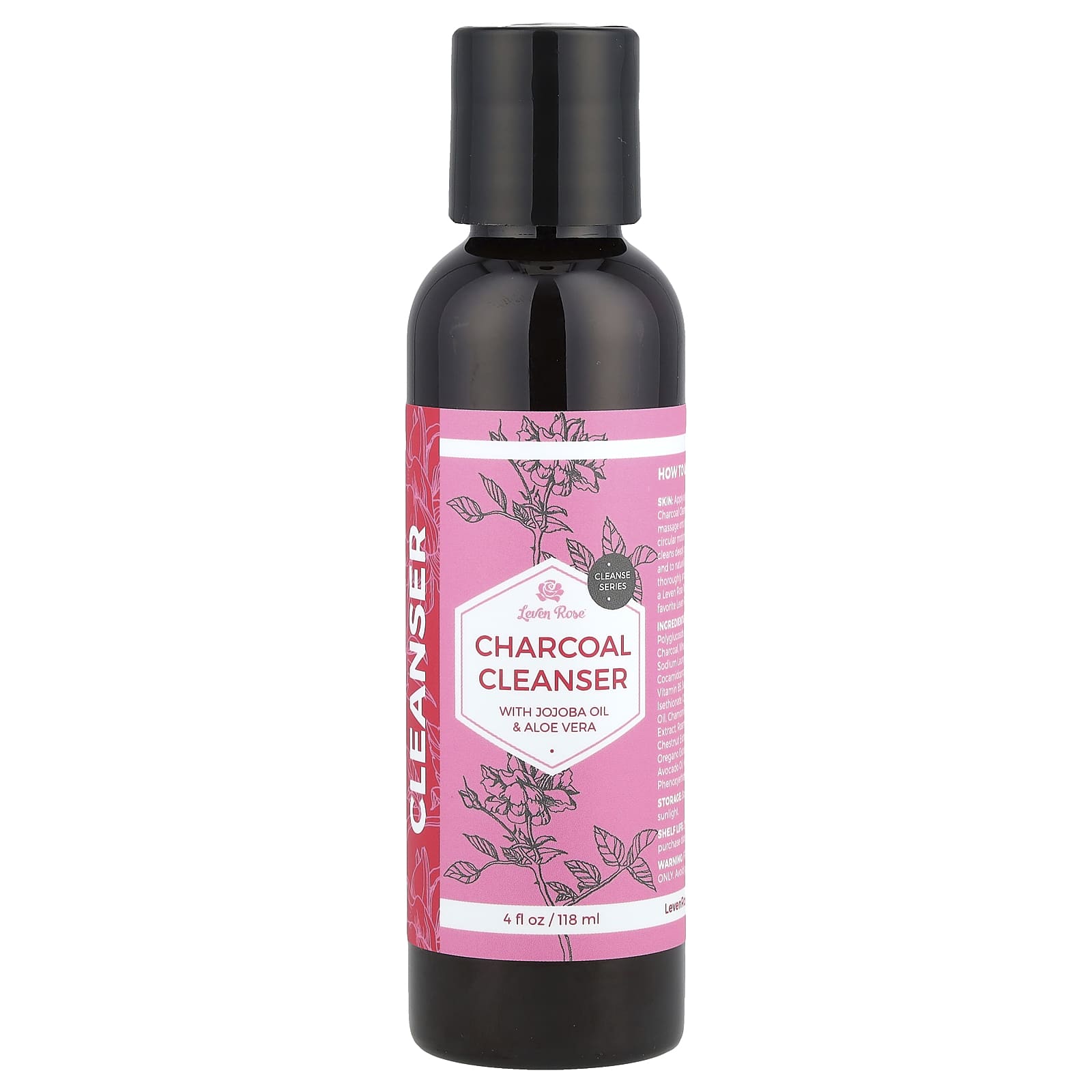 Leven Rose, Очищающее средство на древесном угле с маслом жожоба и алоэ вера, 118 мл (4 жидк. Унции)