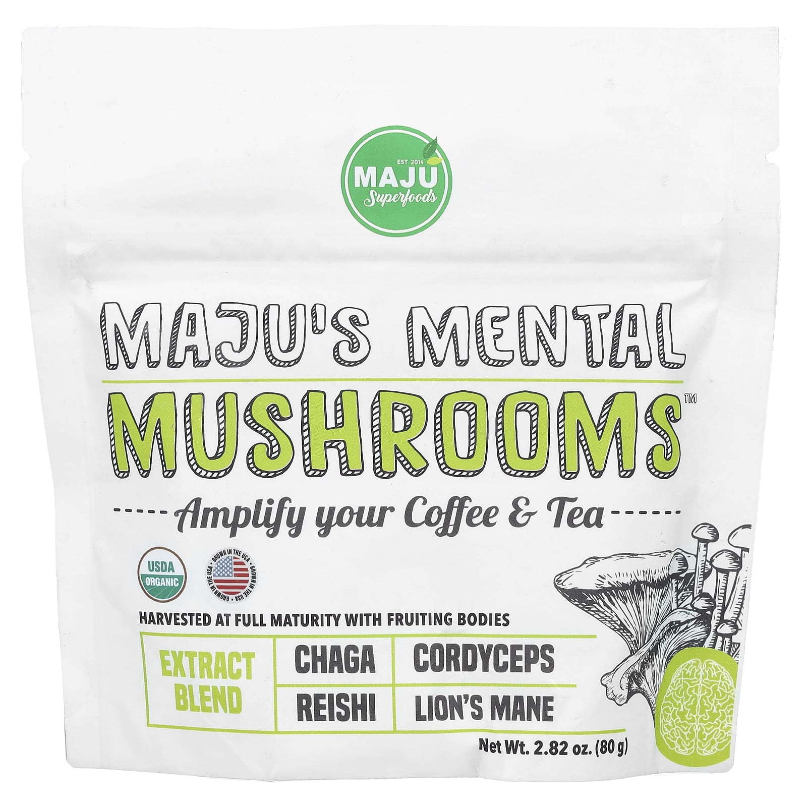 Maju Superfoods, Maju's Mental Mushrooms ™, 80 г (2,82 унции)