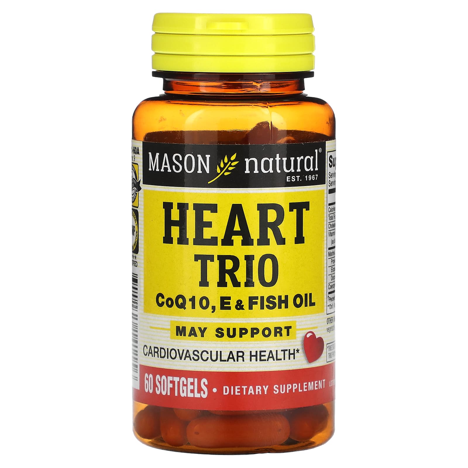 Mason Natural Heart Trio коэнзим Q10 пищевой и рыбий жир 60 мягких таблеток 2990₽