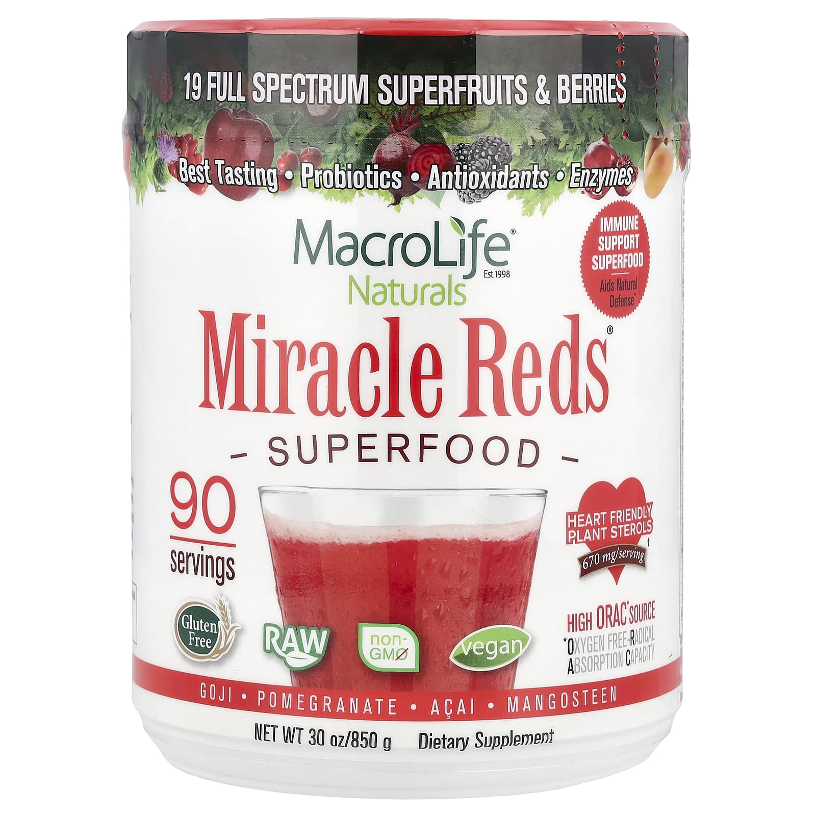 Macrolife Naturals, Miracle Reds, суперфуд, годжи, гранат, асаи, мангостин, 850 г (1,9 фунт)