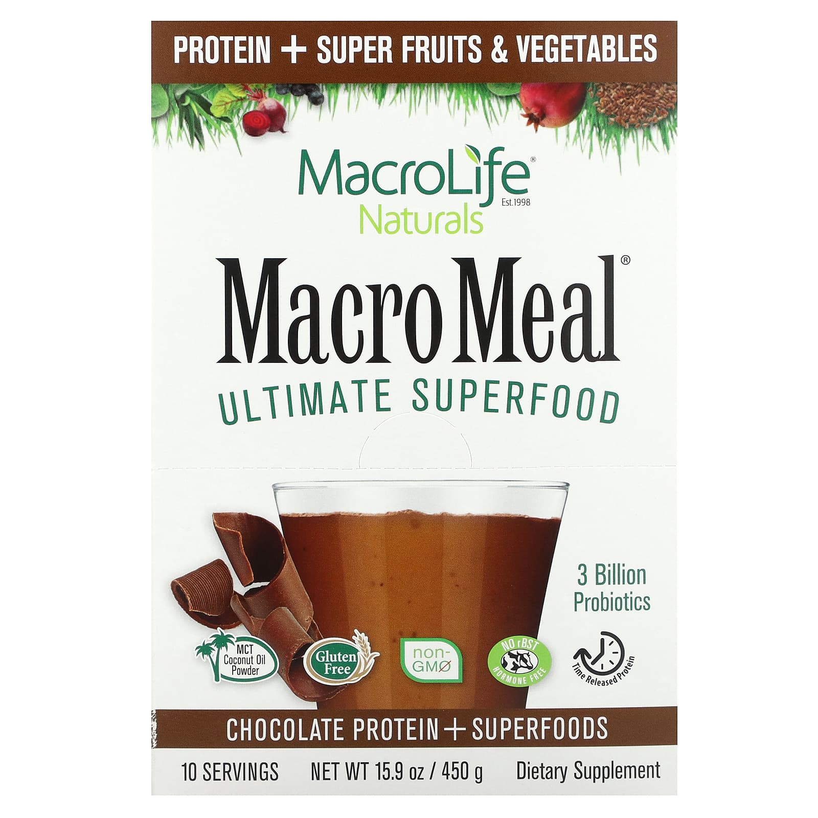 Macrolife Naturals MacroMeal суперфуд шоколад 10 пакетиков по 45 г 16 унции 8090₽